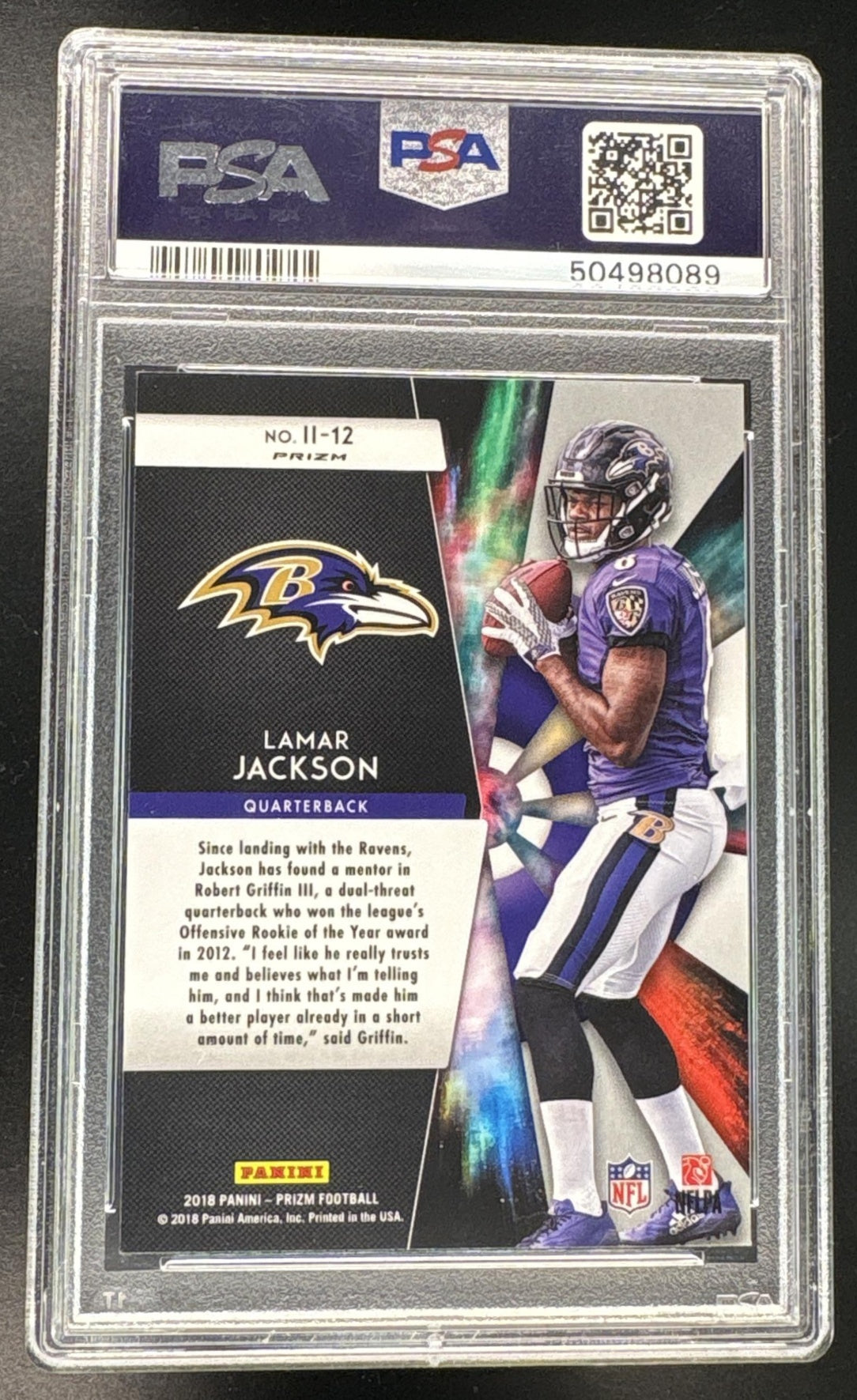 2018 Panini Prizm Instant Impact Silver Prizm Lamar Jackson #12 PSA 9