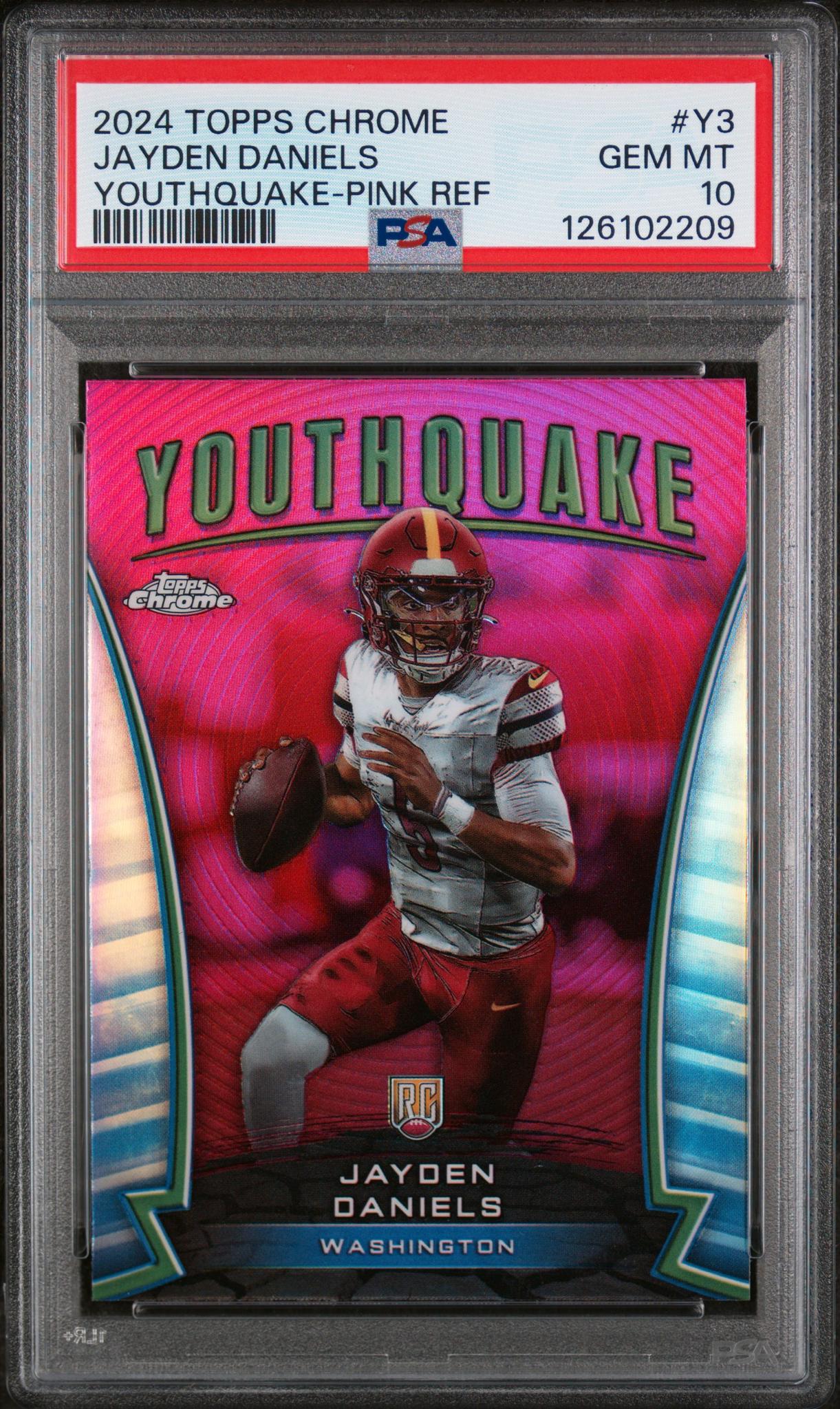 2024 Topps Chrome Youthquake Pink Refractor Jayden Daniels #Y-3 RC PSA 10