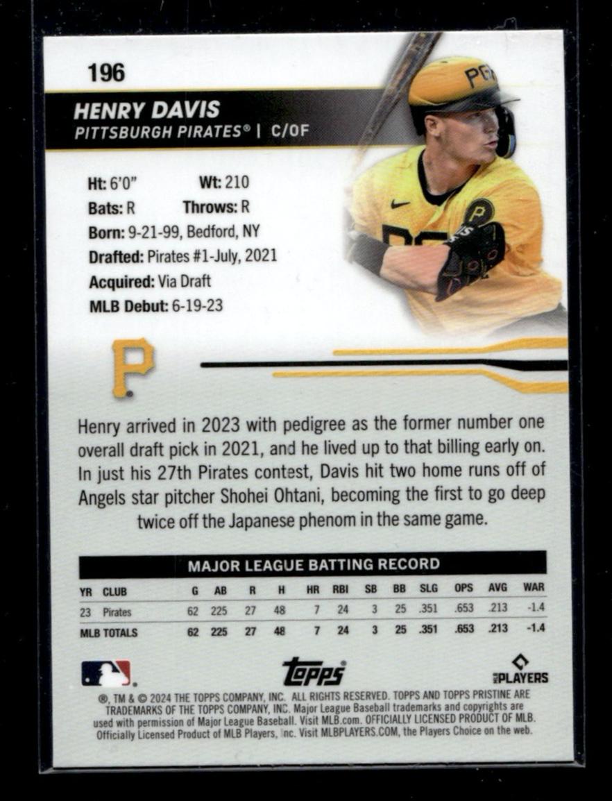 2024 Topps Pristine Henry Davis #196 RC /25