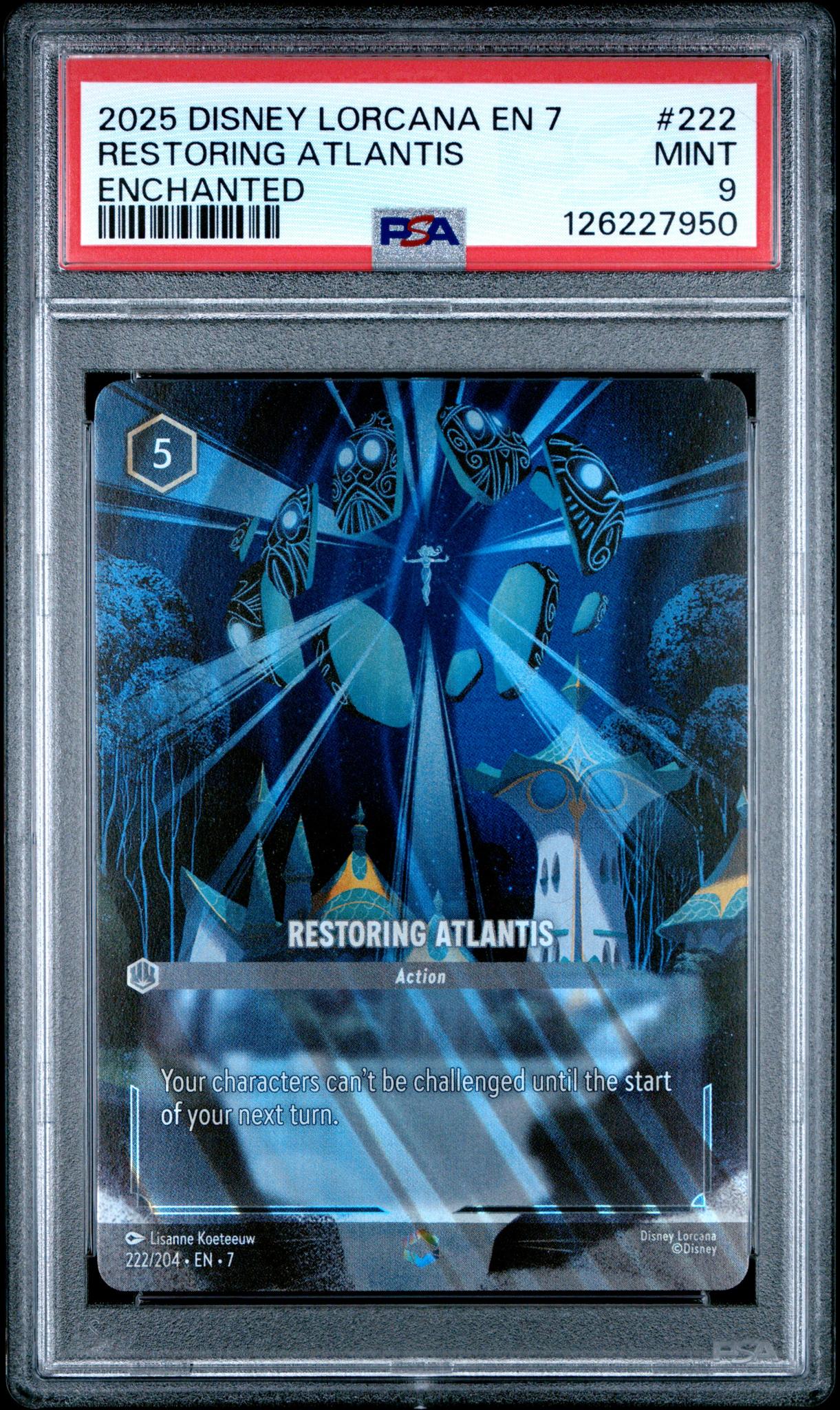 2025 Disney Lorcana En 7-Archazia's Island Enchanted Restoring Atlantis #222 PSA 9