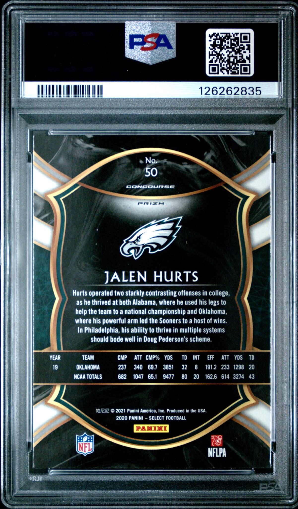 2020 Panini Select Concourse Silver Prizm Jalen Hurts #50 PSA 10