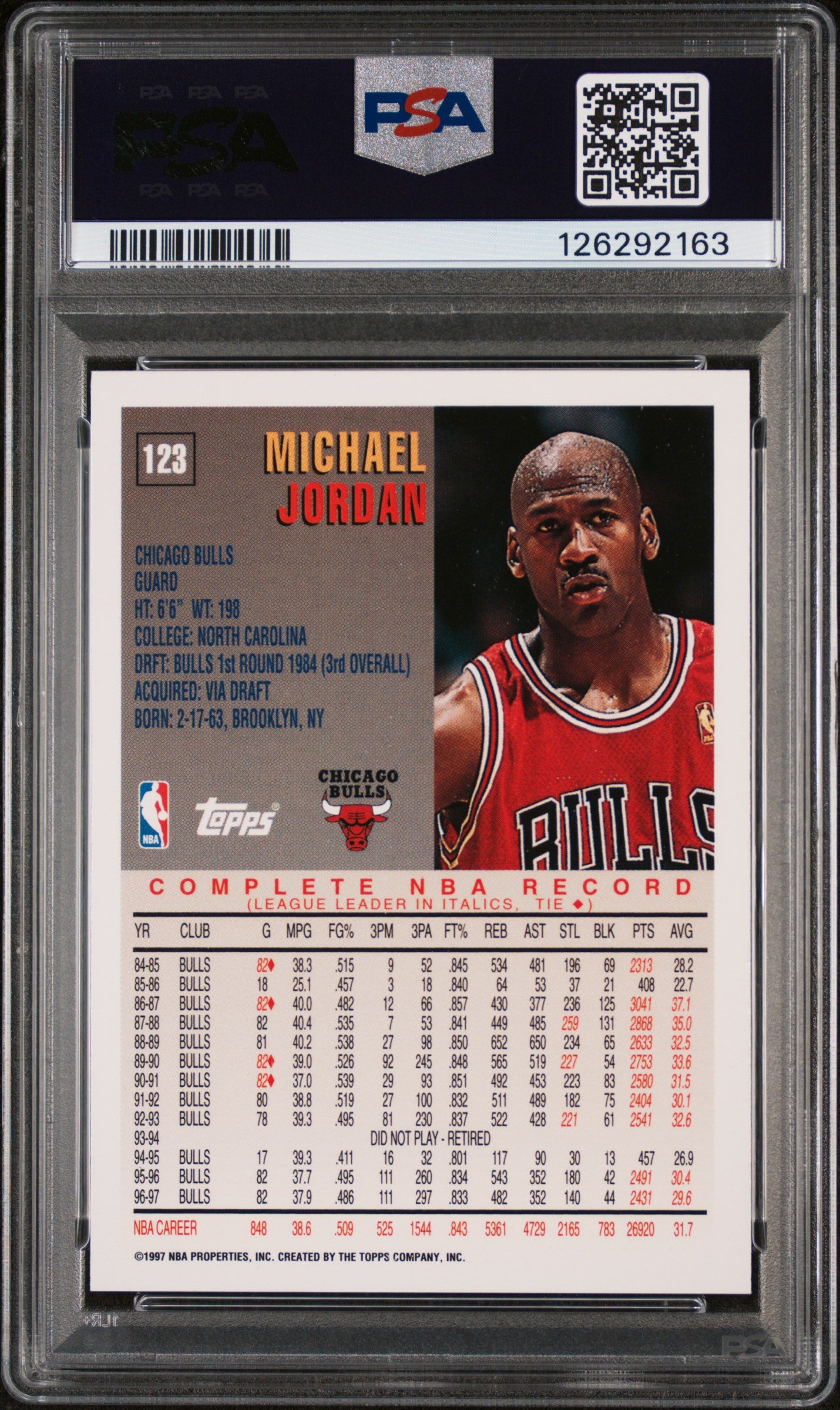 1997 Topps Michael Jordan #123 PSA 9