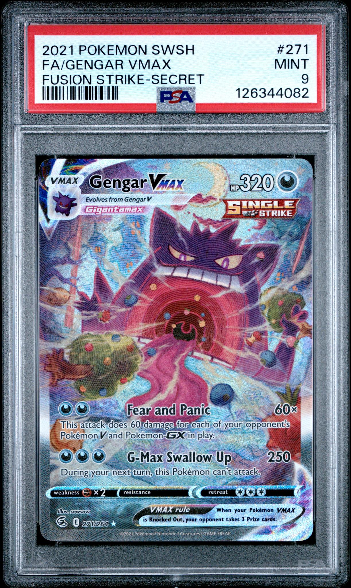 2021 Pokemon SWSH #271 Gengar VMAX Fusion Strike Secret PSA 9