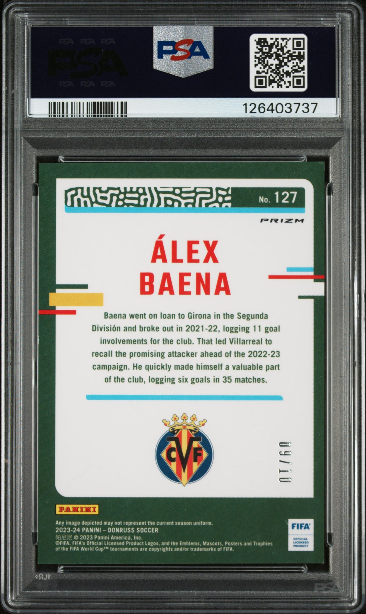 2023 Panini Donruss Fifa Optic-Gold Alex Baena #127 /10 PSA 9
