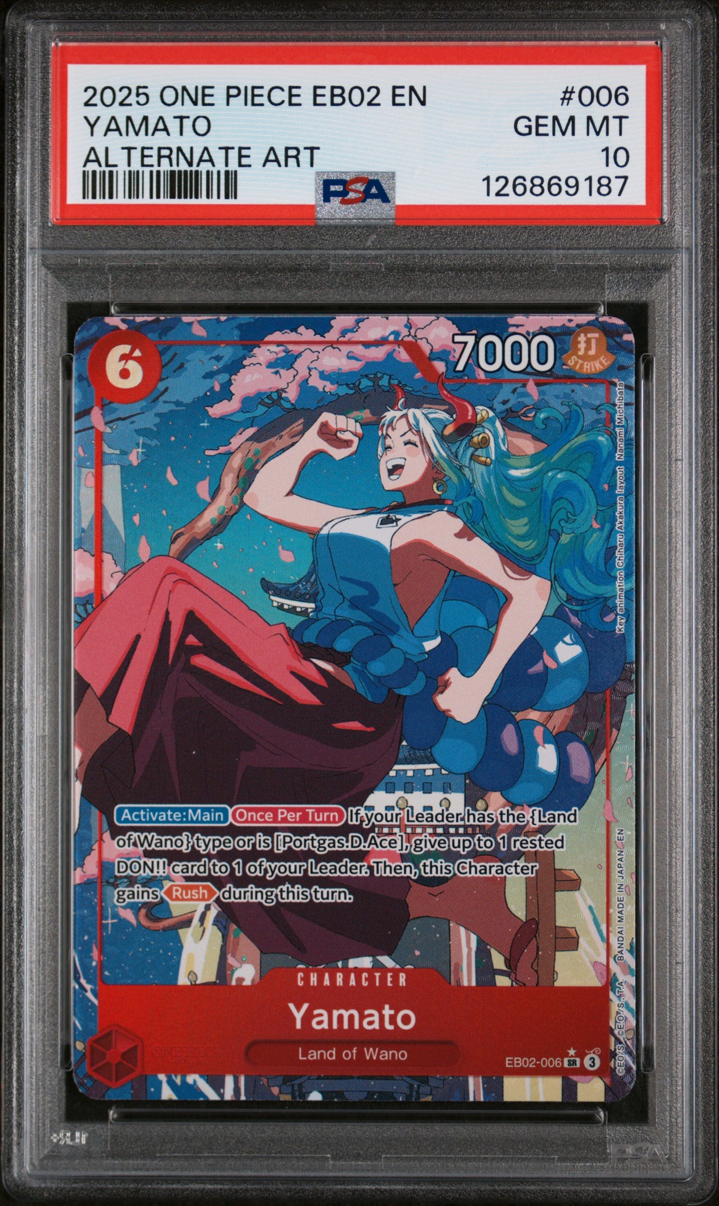 2025 One Piece Eb02-Extra Booster -Anime 25th Collection- Alternate Art Yamato #006 PSA 10