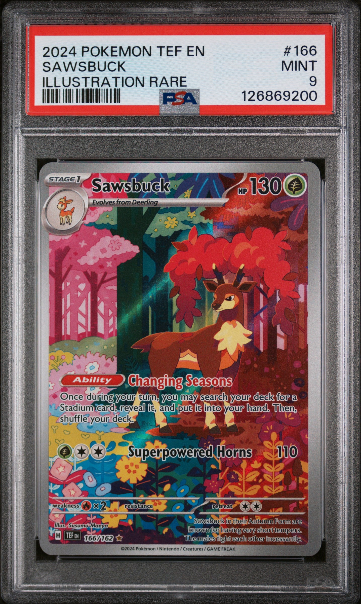 2024 Pokemon Scarlet and Violet Temporal Forces Illustration Rare Sawsbuck #166 PSA 9