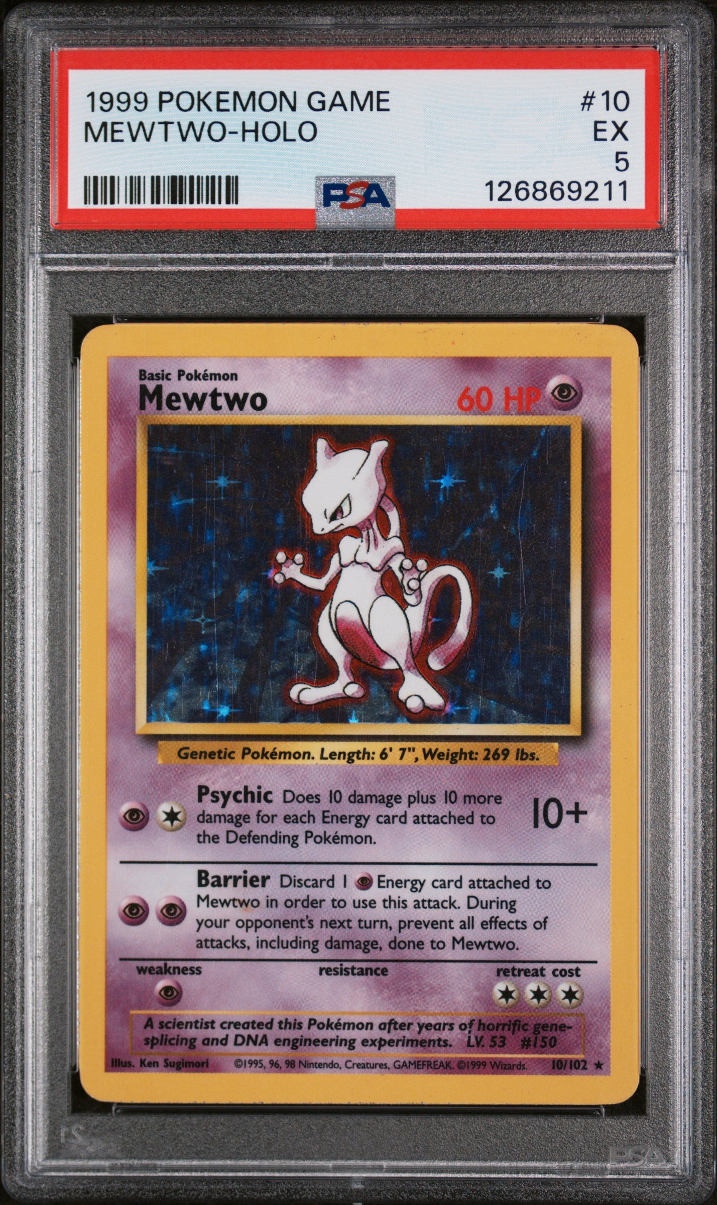 1999 Pokemon Base Set Holo Mewtwo #10 PSA 5