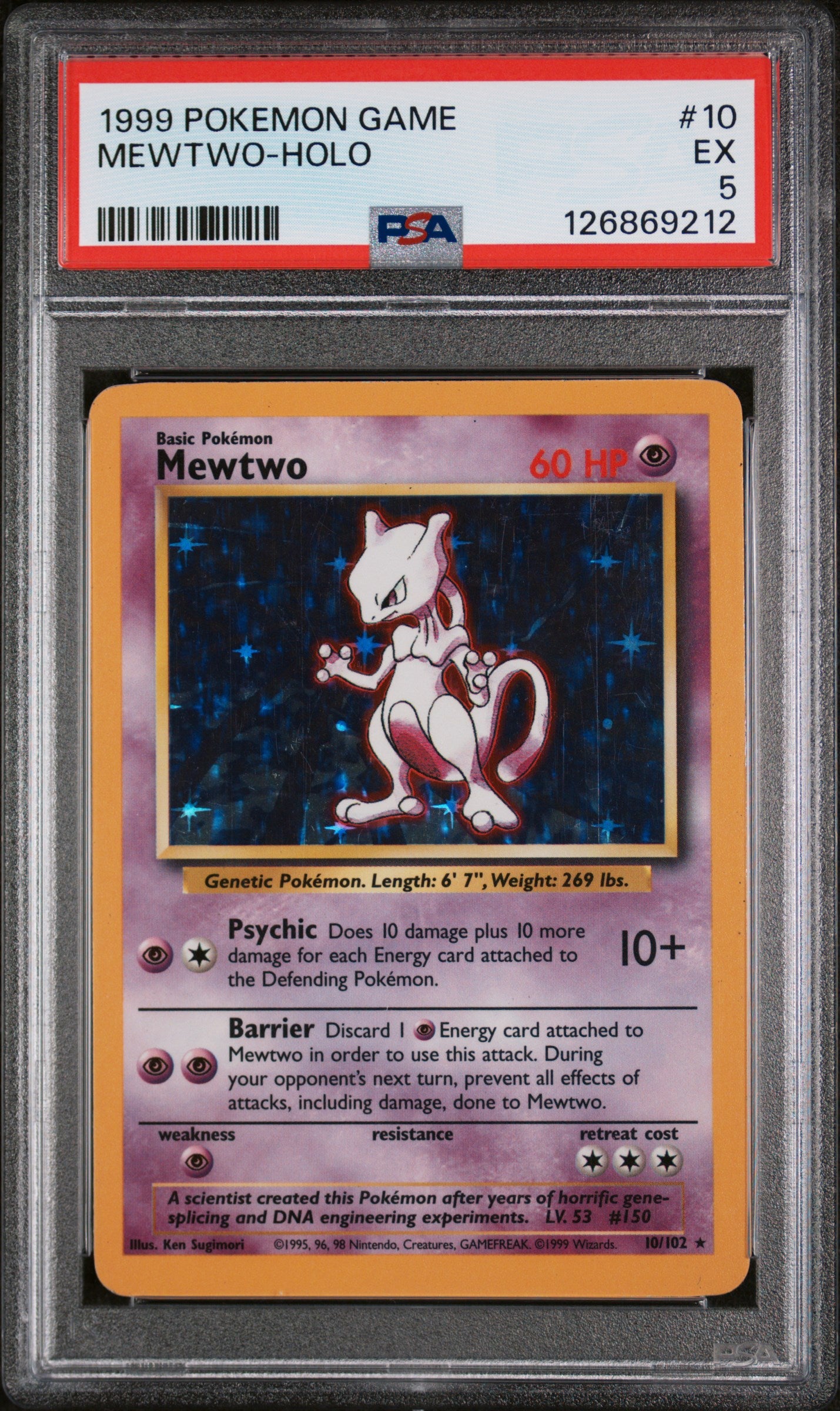 1999 Pokemon Base Set Holo Mewtwo #10 /126869212 PSA 5