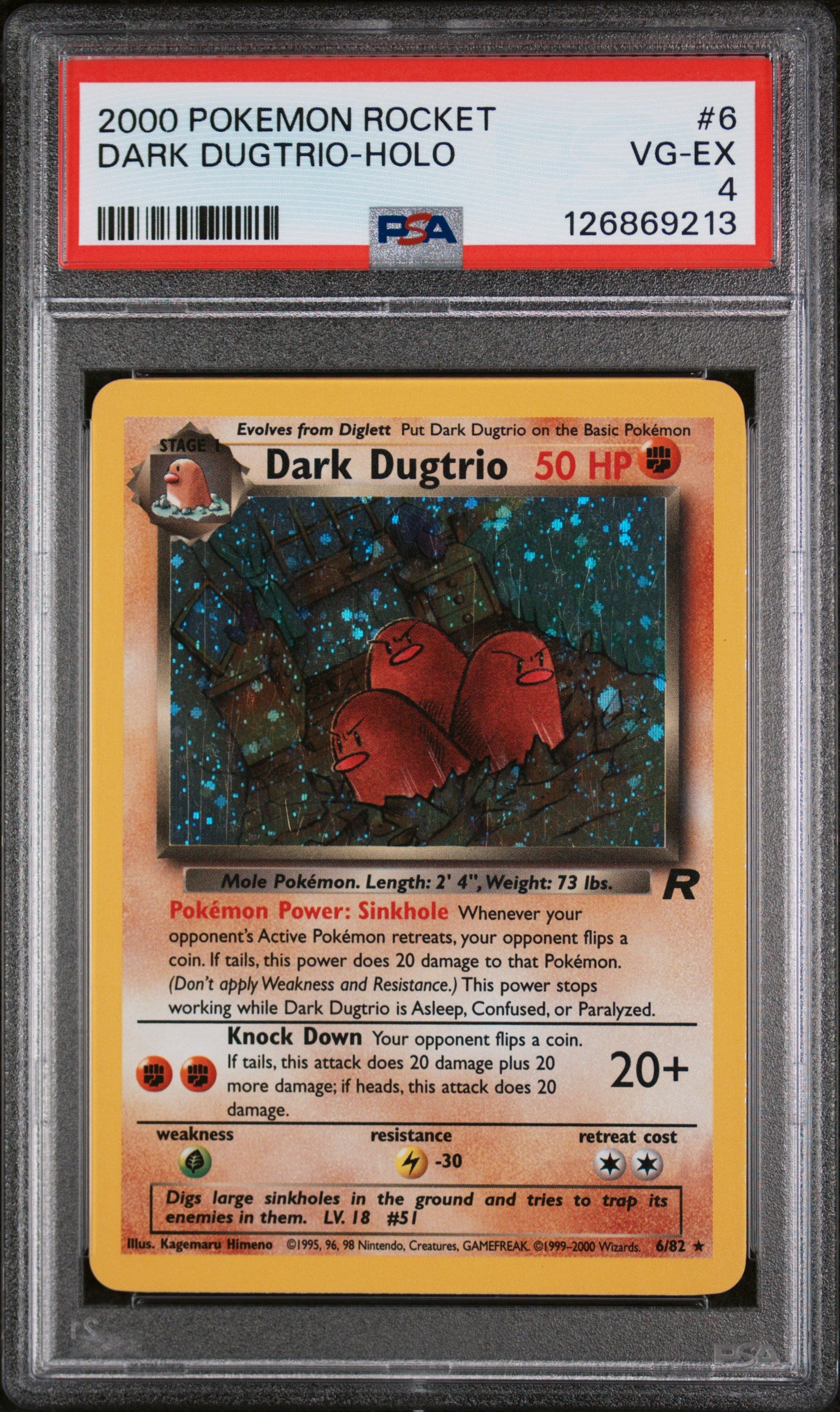 2000 Pokemon Team Rocket Holo Dark Dugtrio #6 PSA 4