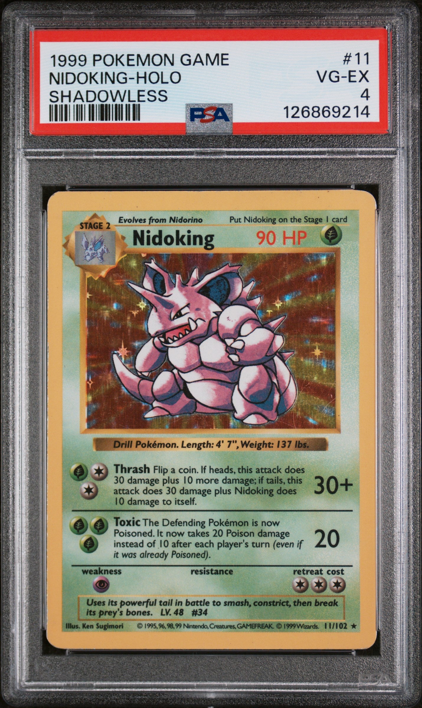 1999 Pokemon Base Set Shadowless Holo Nidoking #11 PSA 4