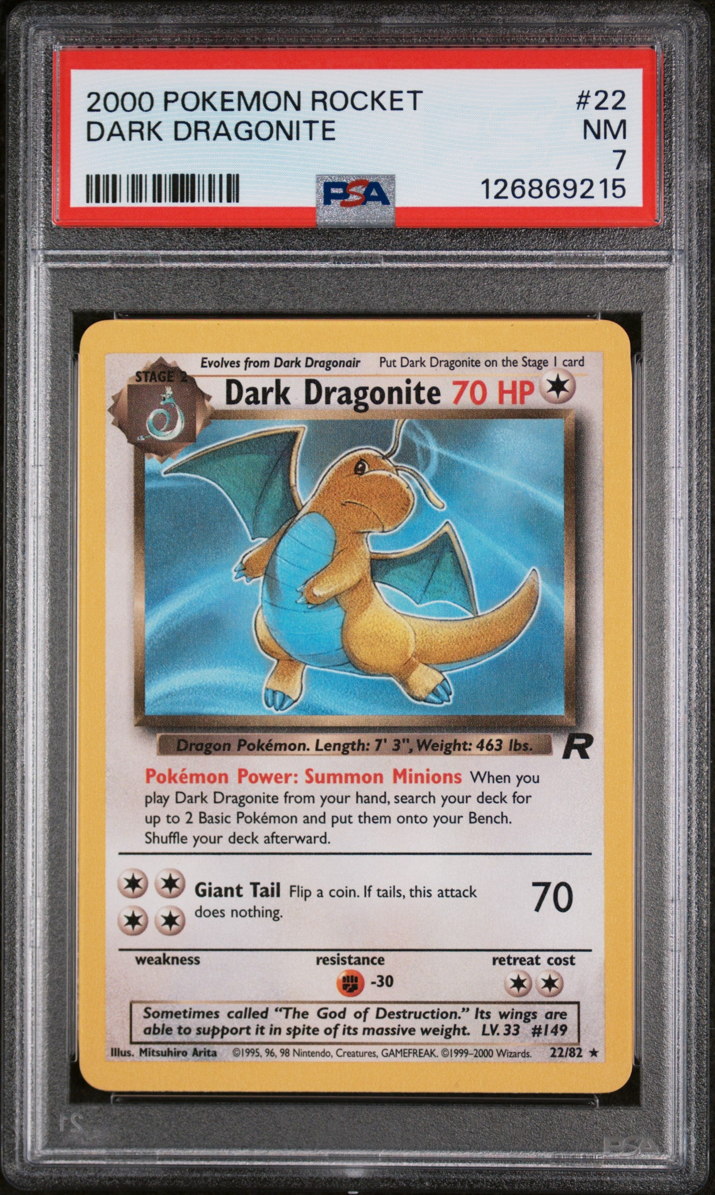 2000 Pokemon Team Rocket Dark Dragonite #22 PSA 7