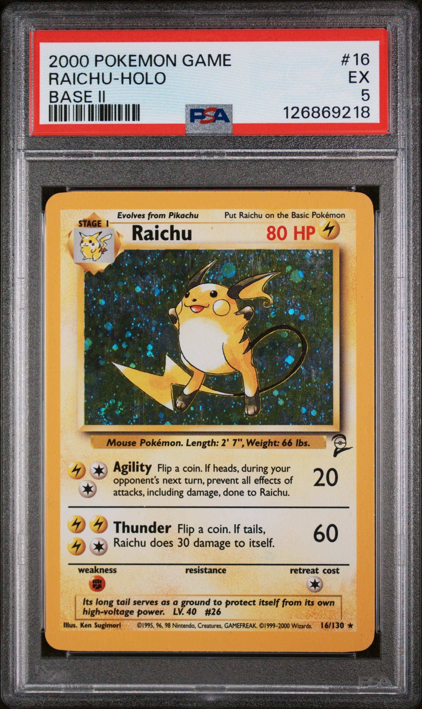 2000 Pokemon Base Set 2 Holo Raichu #16 PSA 5