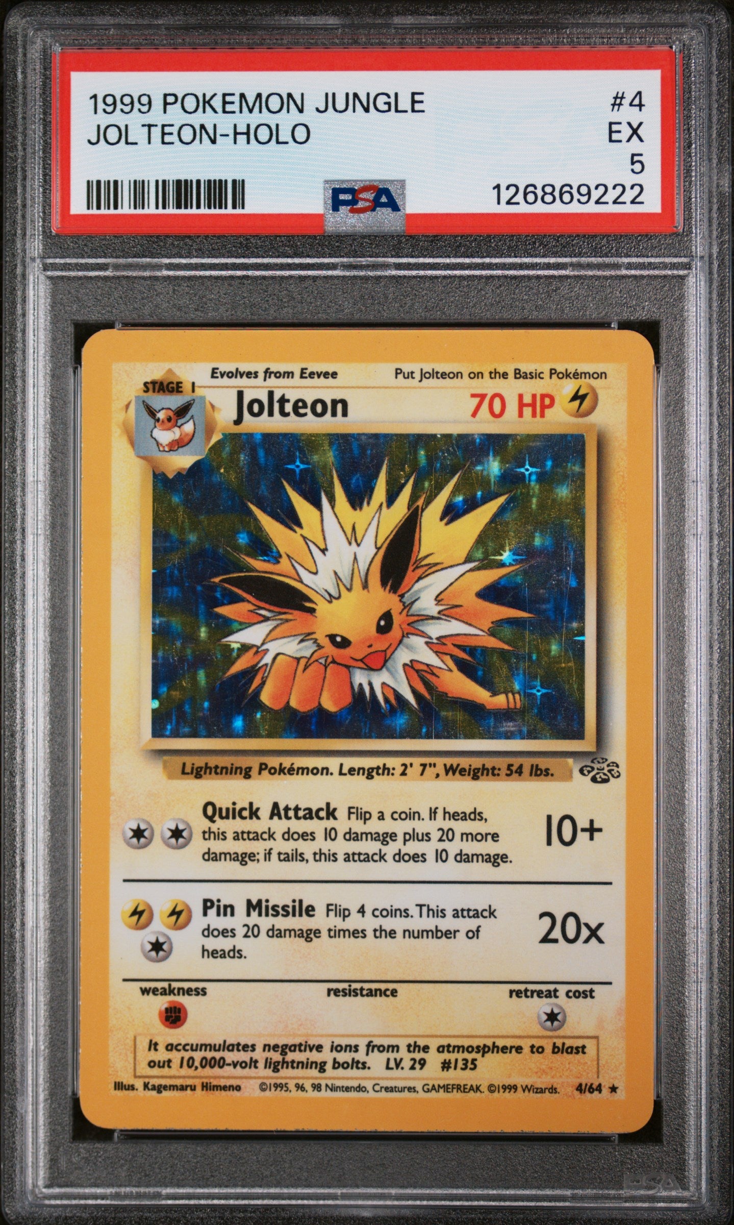 1999 Pokemon Jungle Holo Jolteon #4 PSA 5