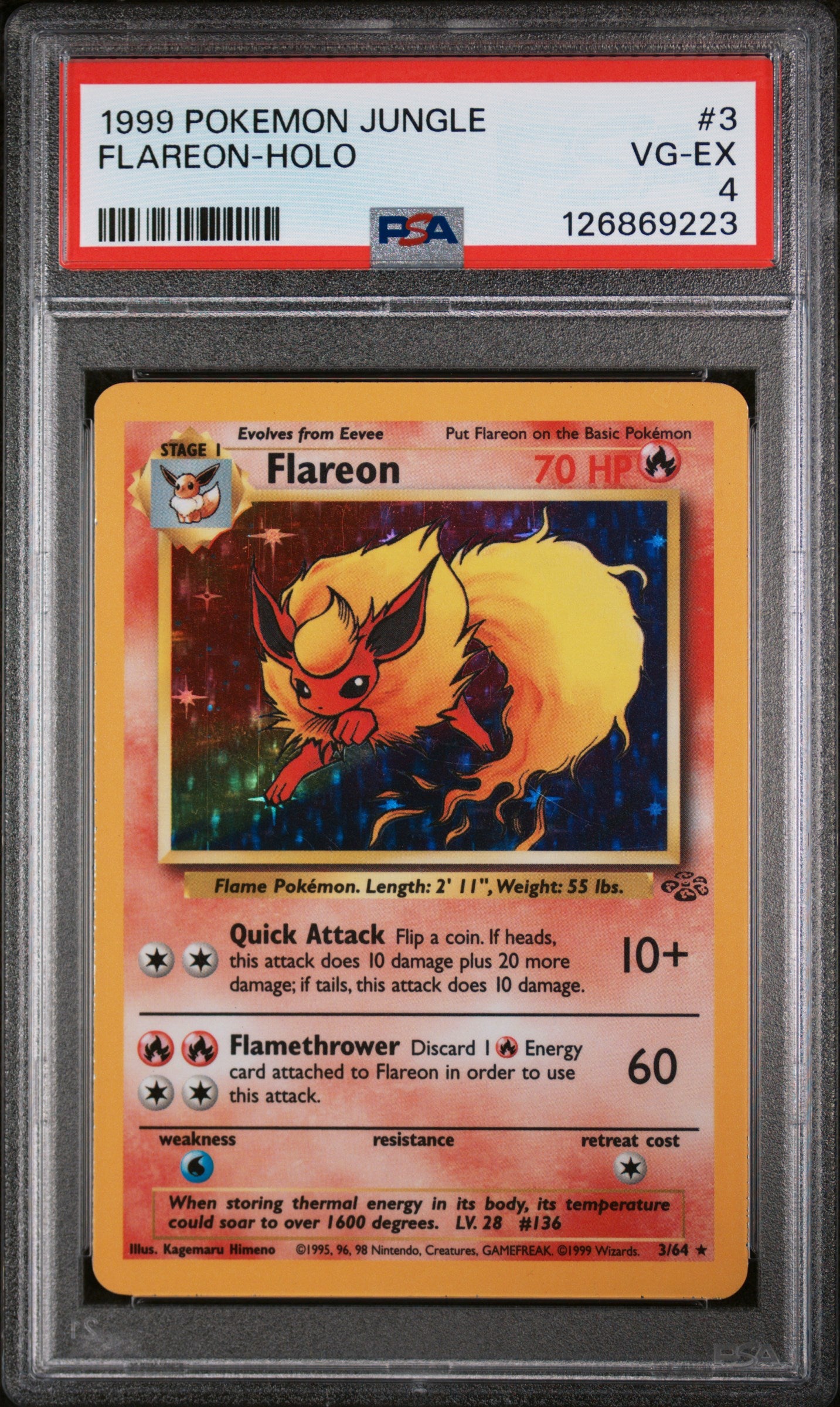 1999 Pokemon Jungle Holo Flareon #3 PSA 4