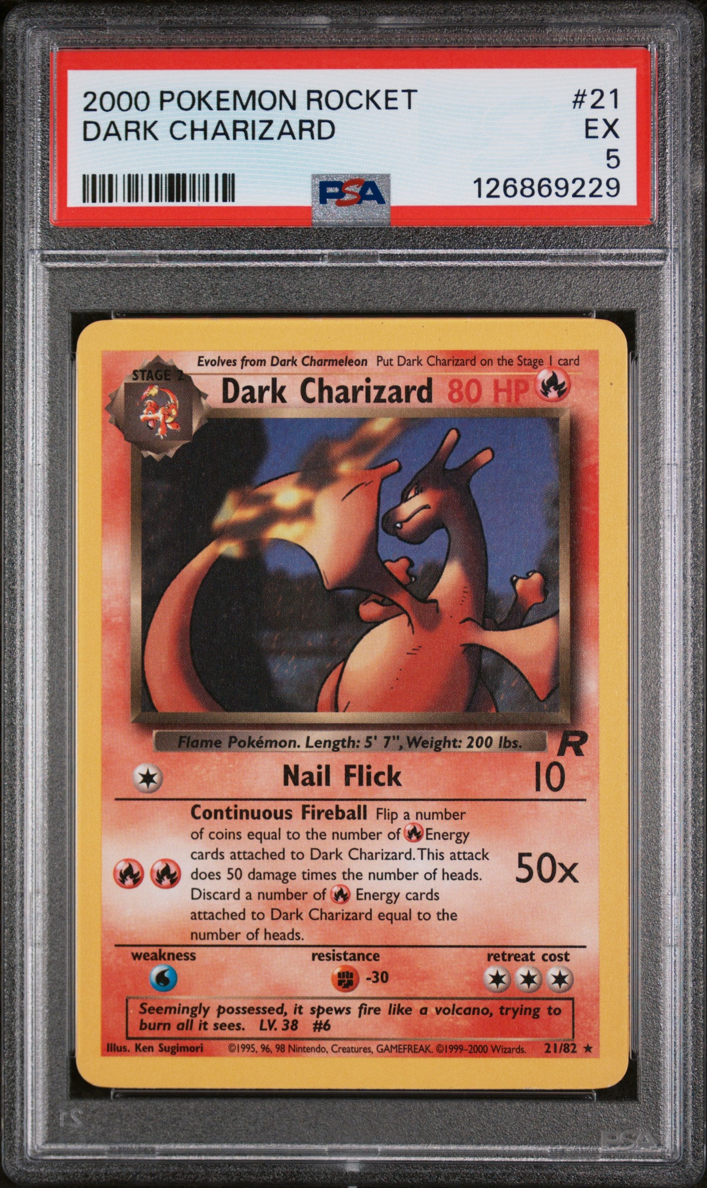 2000 Pokemon Team Rocket Dark Charizard #21 PSA 5