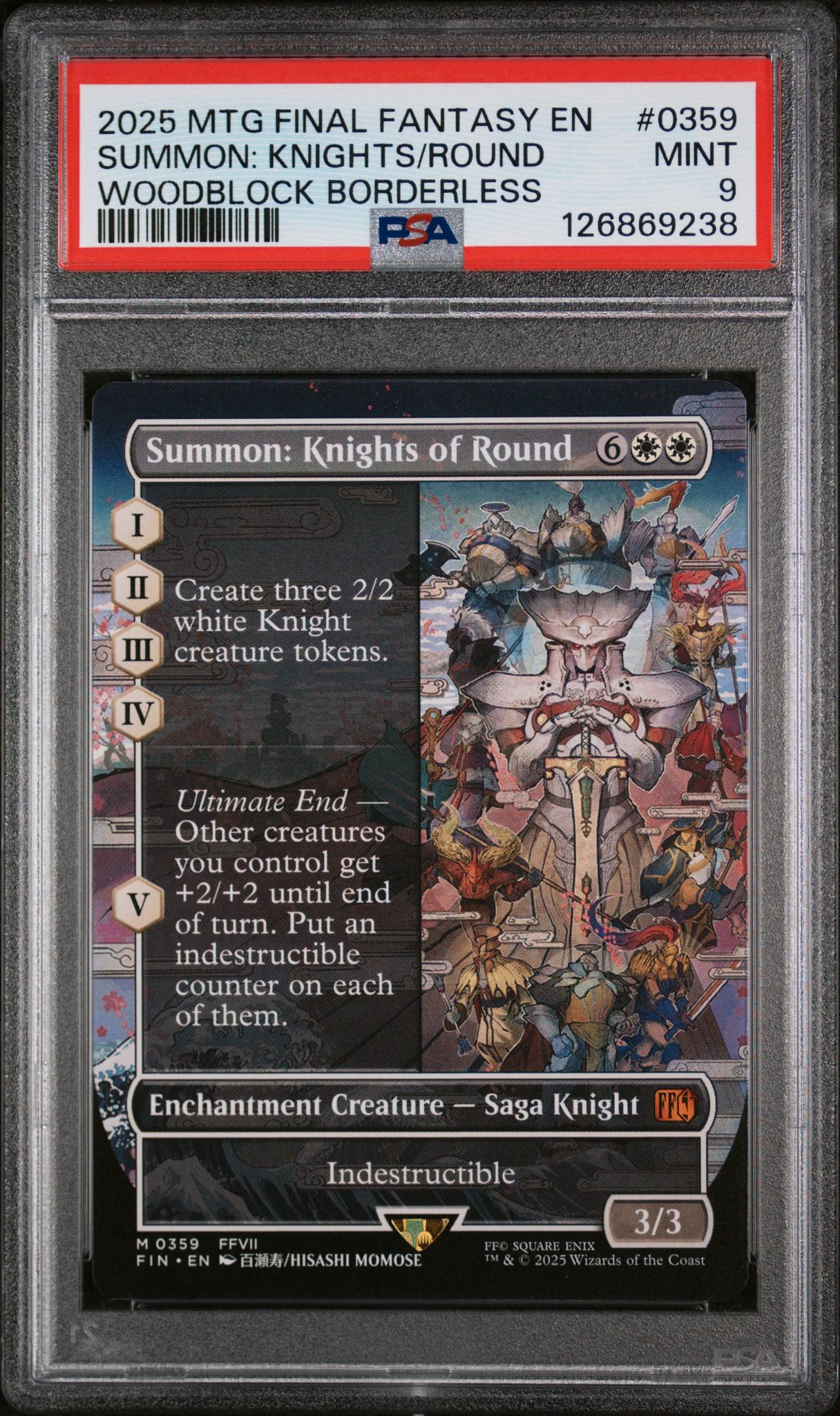 2025 Magic the Gathering Final Fantasy Woodblock Borderless Summon Knights of Round #0359 PSA 9
