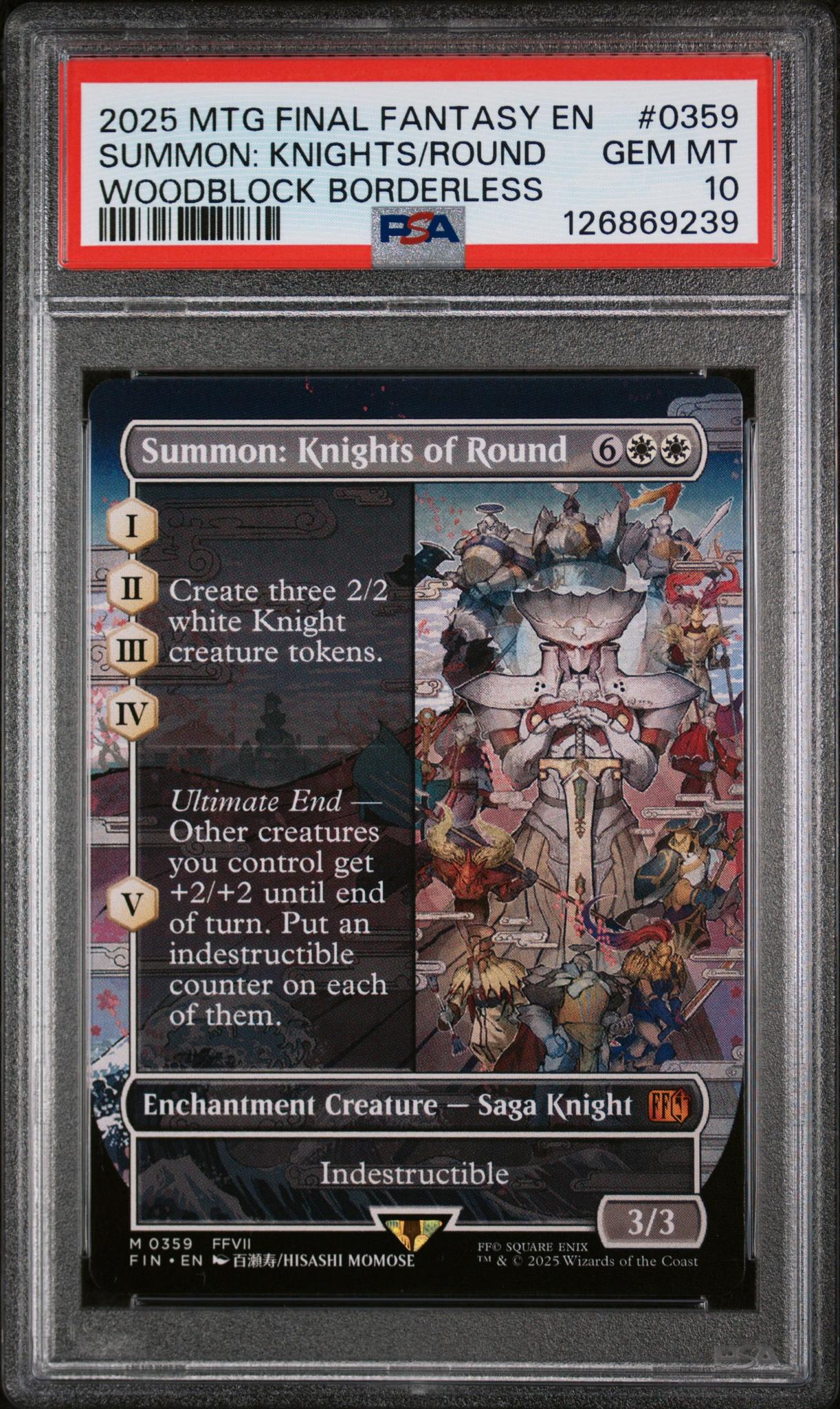 2025 Magic the Gathering Final Fantasy Woodblock Borderless Summon Knights of Round #0359 PSA 10