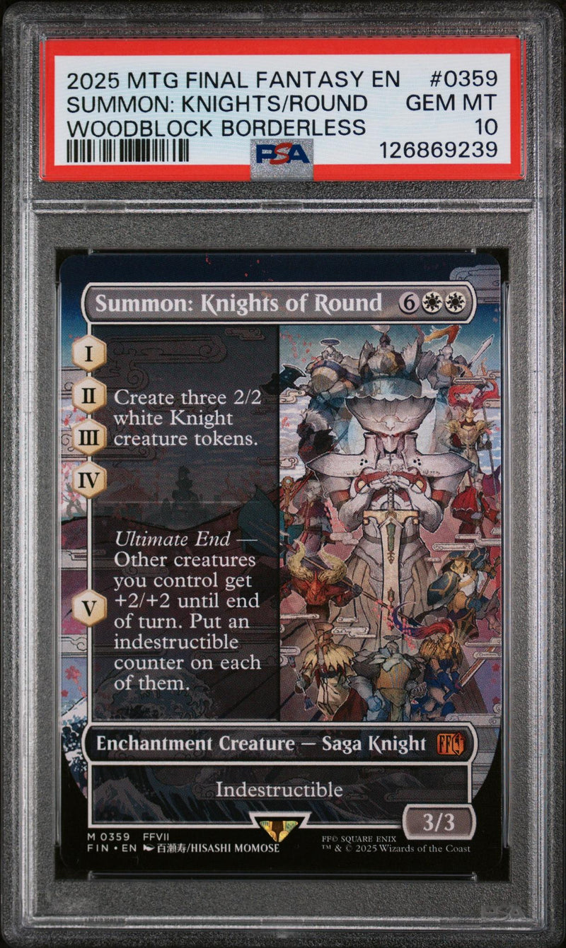 2025 Magic the Gathering Final Fantasy Woodblock Borderless Summon Knights of Round #0359 PSA 10