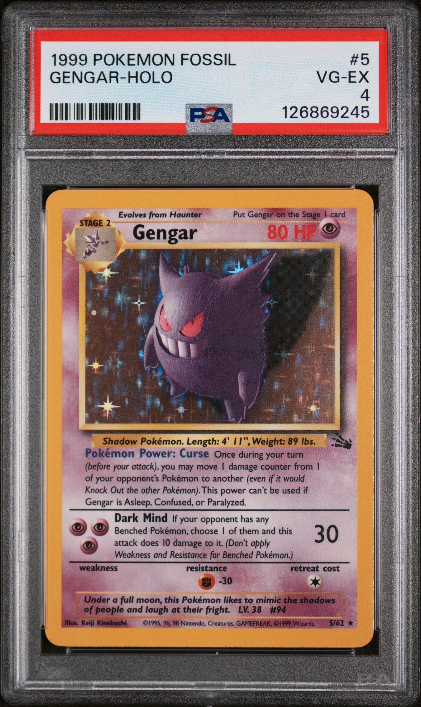 1999 Pokemon Fossil Holo Gengar #5 PSA 4