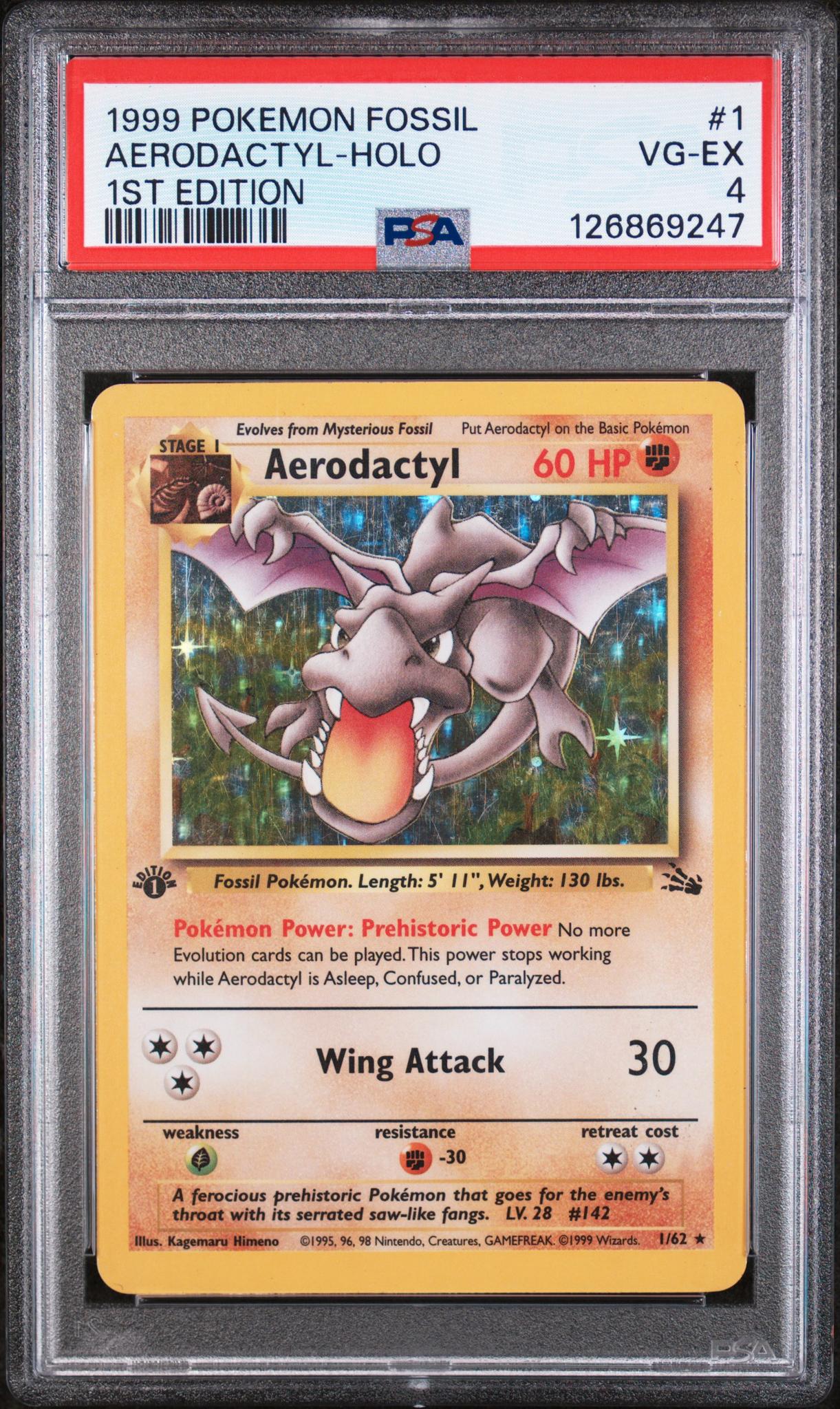 1999 Pokemon Fossil 1st Edition Holo Aerodactyl #1 PSA 4