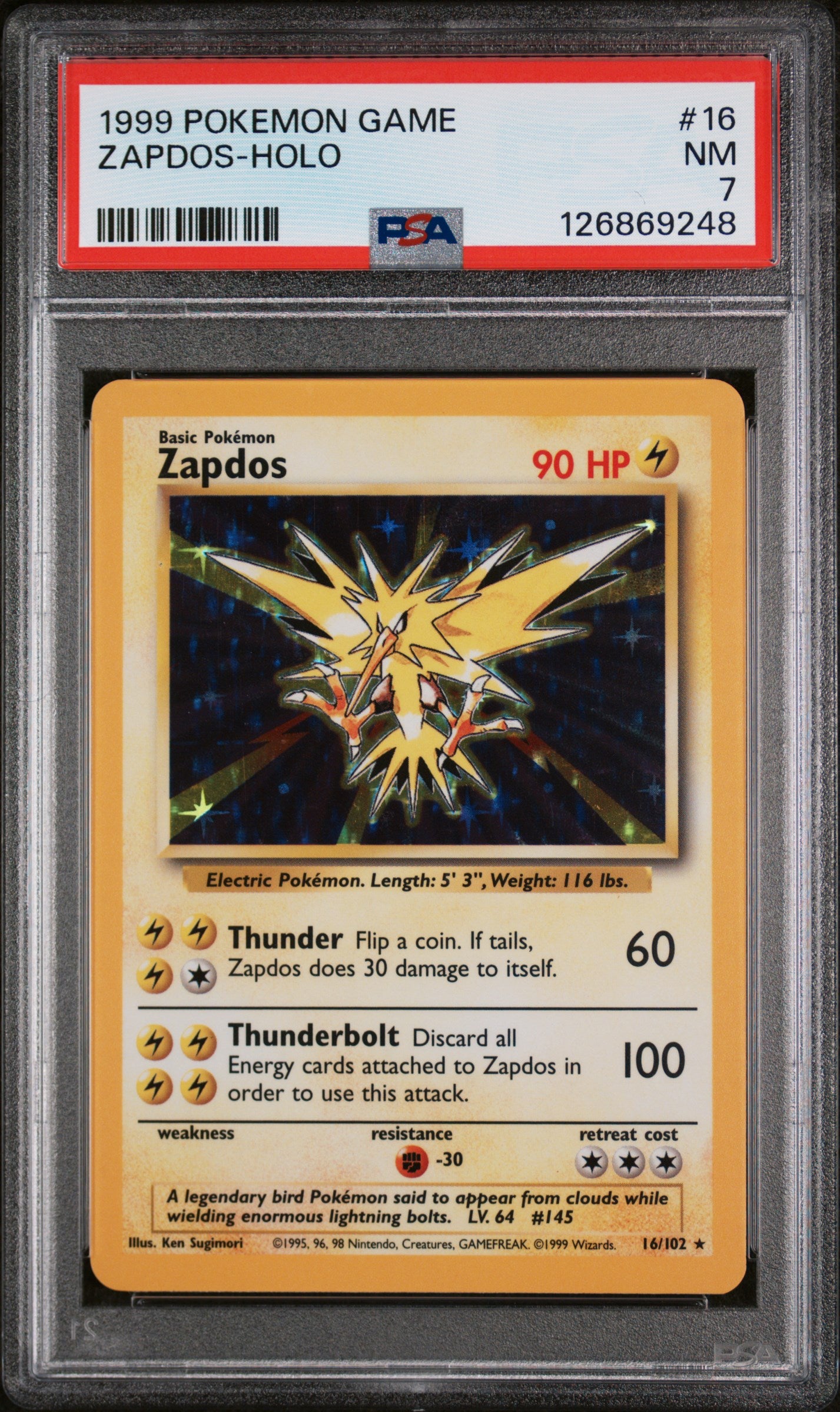 1999 Pokemon Base Set Holo Zapdos #16 PSA 7