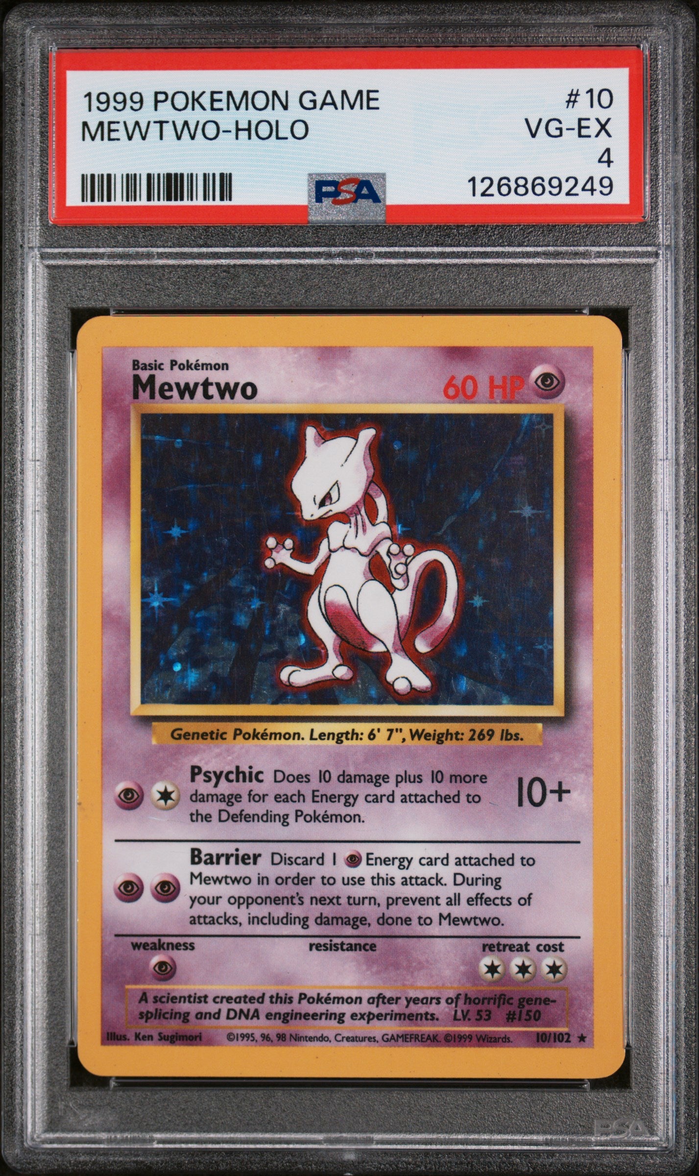 1999 Pokemon Base Set Holo Mewtwo #10 PSA 4