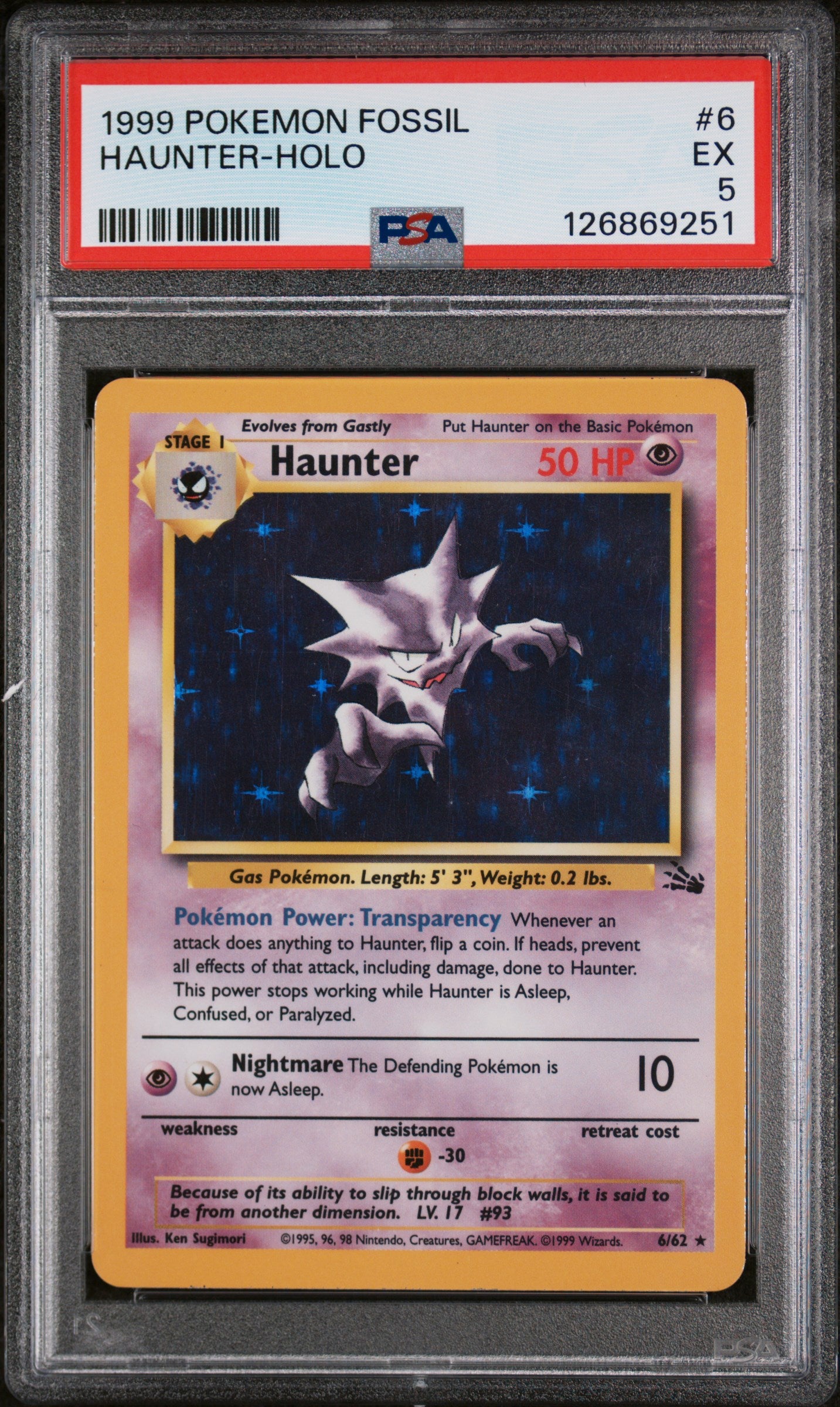 1999 Pokemon Fossil Holo Haunter #6 PSA 5