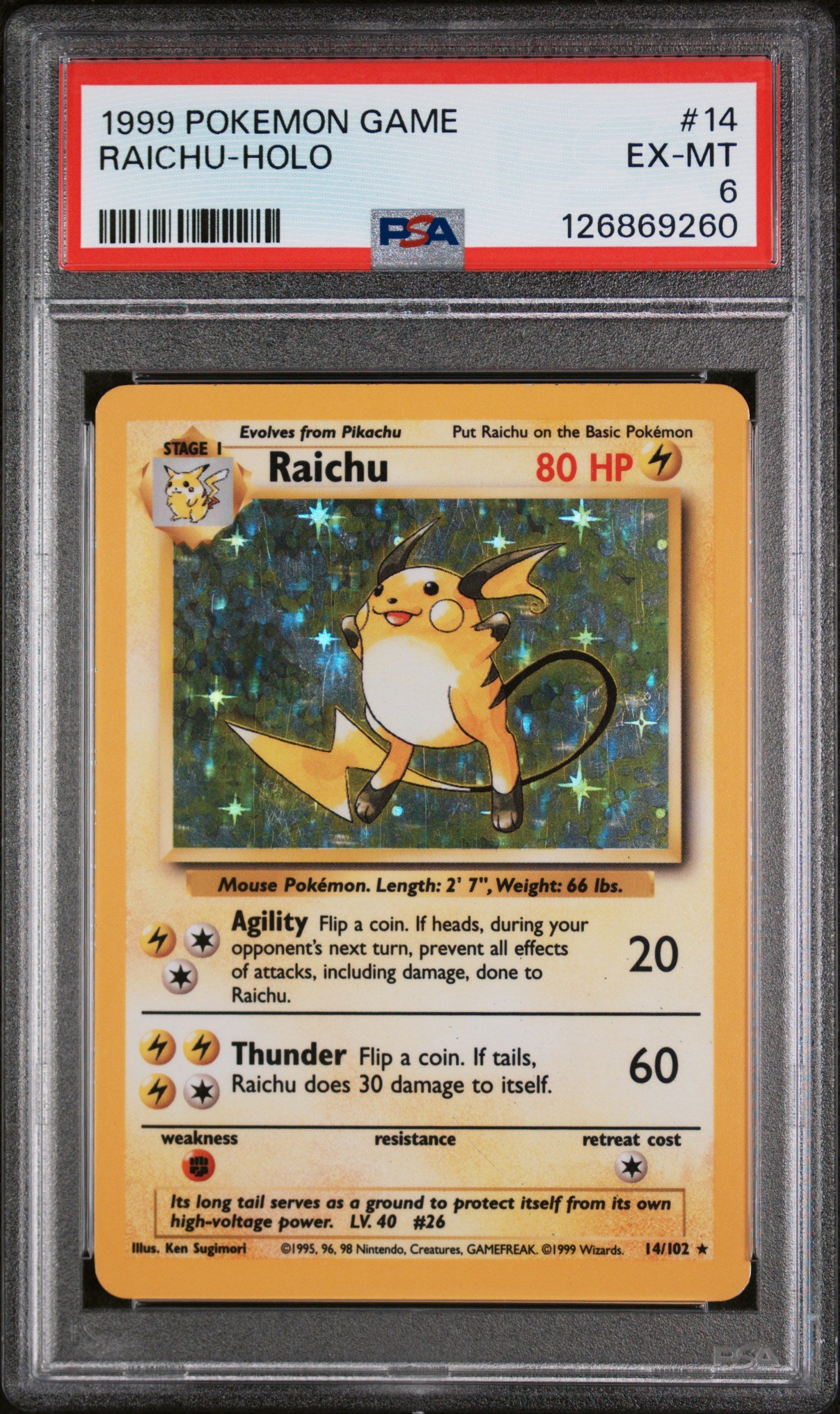 1999 Pokemon Base Set Holo Raichu #14 PSA 6