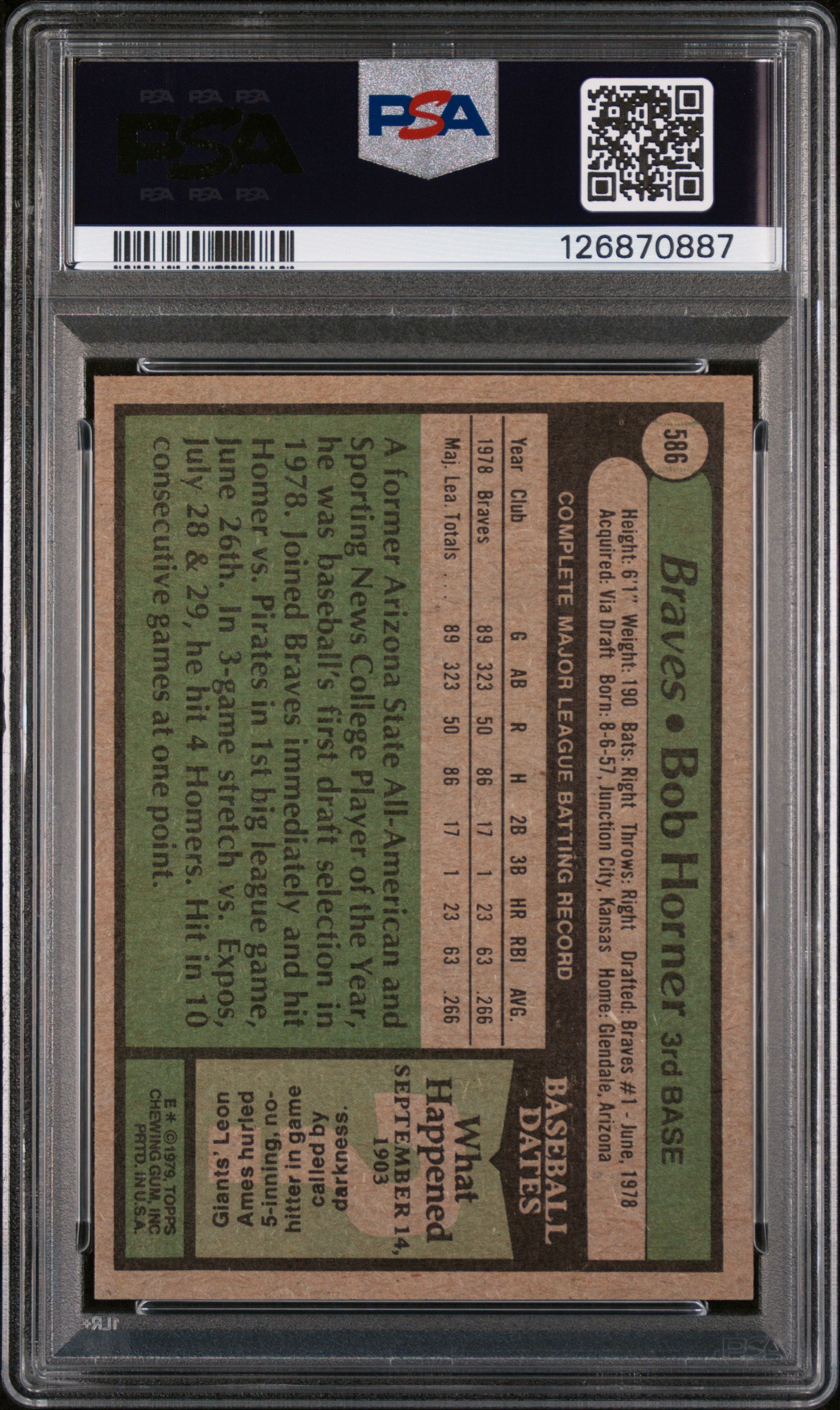 1979 Topps Bob Horner #586 PSA 5