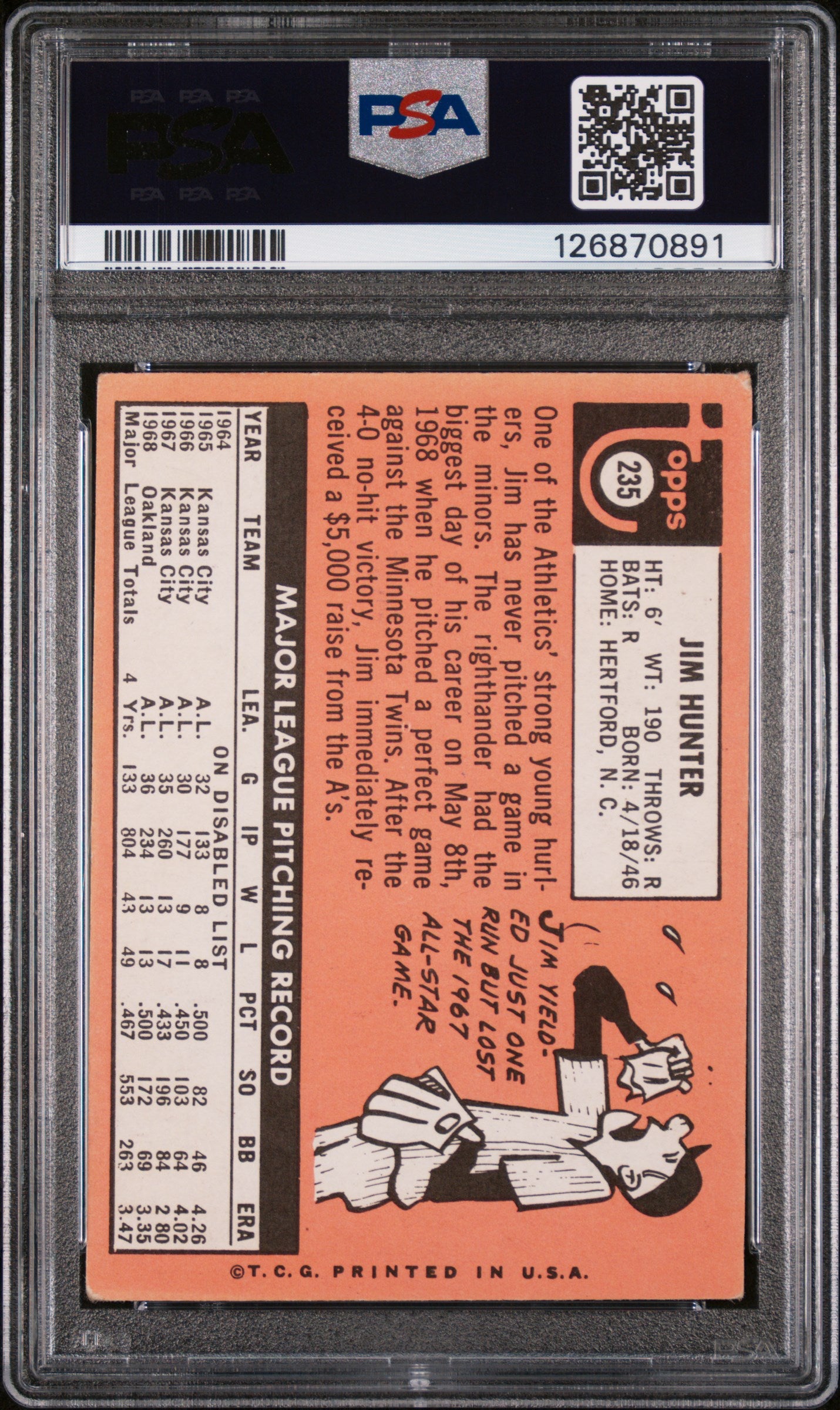 1969 Topps Catfish Hunter #235 PSA 3
