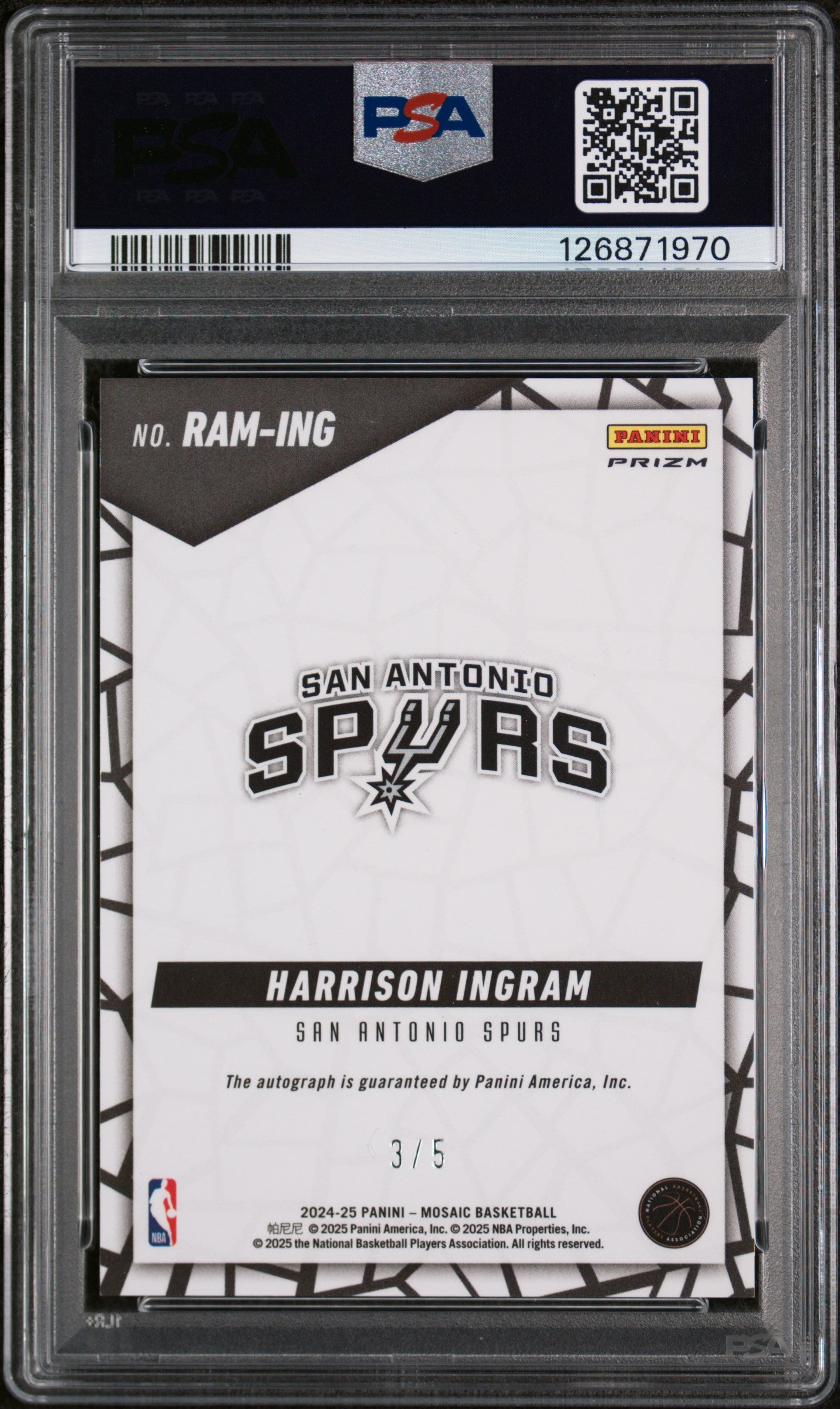 2024 Panini Mosaic Rookie Autographs Mosaic Spectris Green Fotl Harrison Ingram #RAMING /5 PSA 10