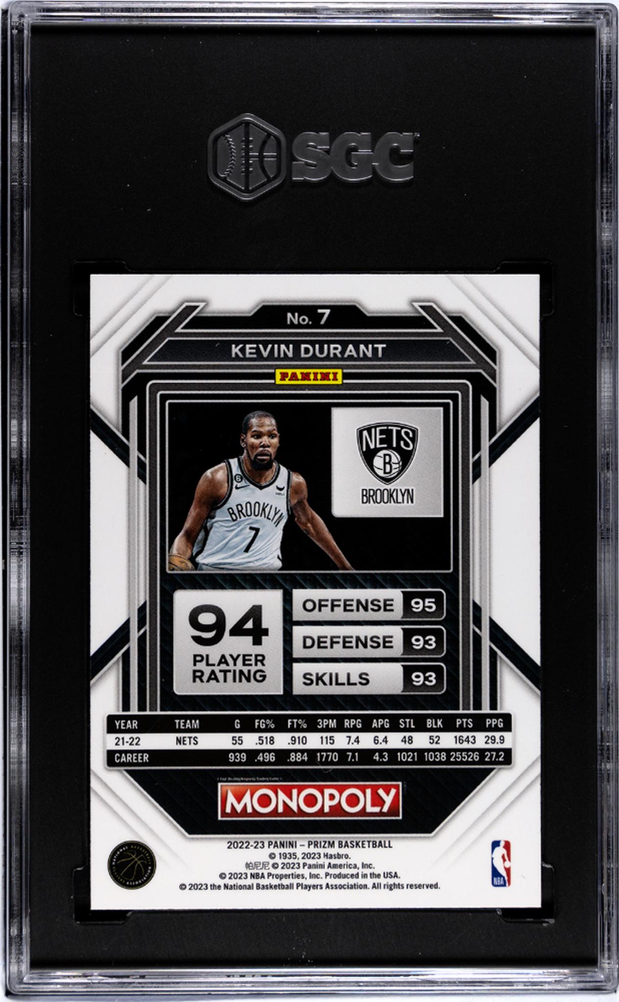 2022 Panini Prizm Monopoly Kevin Durant #7 SGC 9