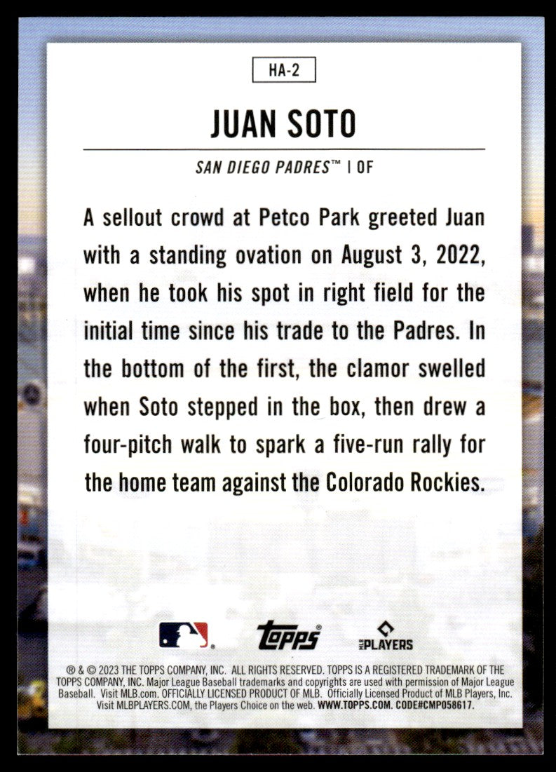 2023 Topps HA-2 Juan Soto Home Field Advantage San Diego Padres