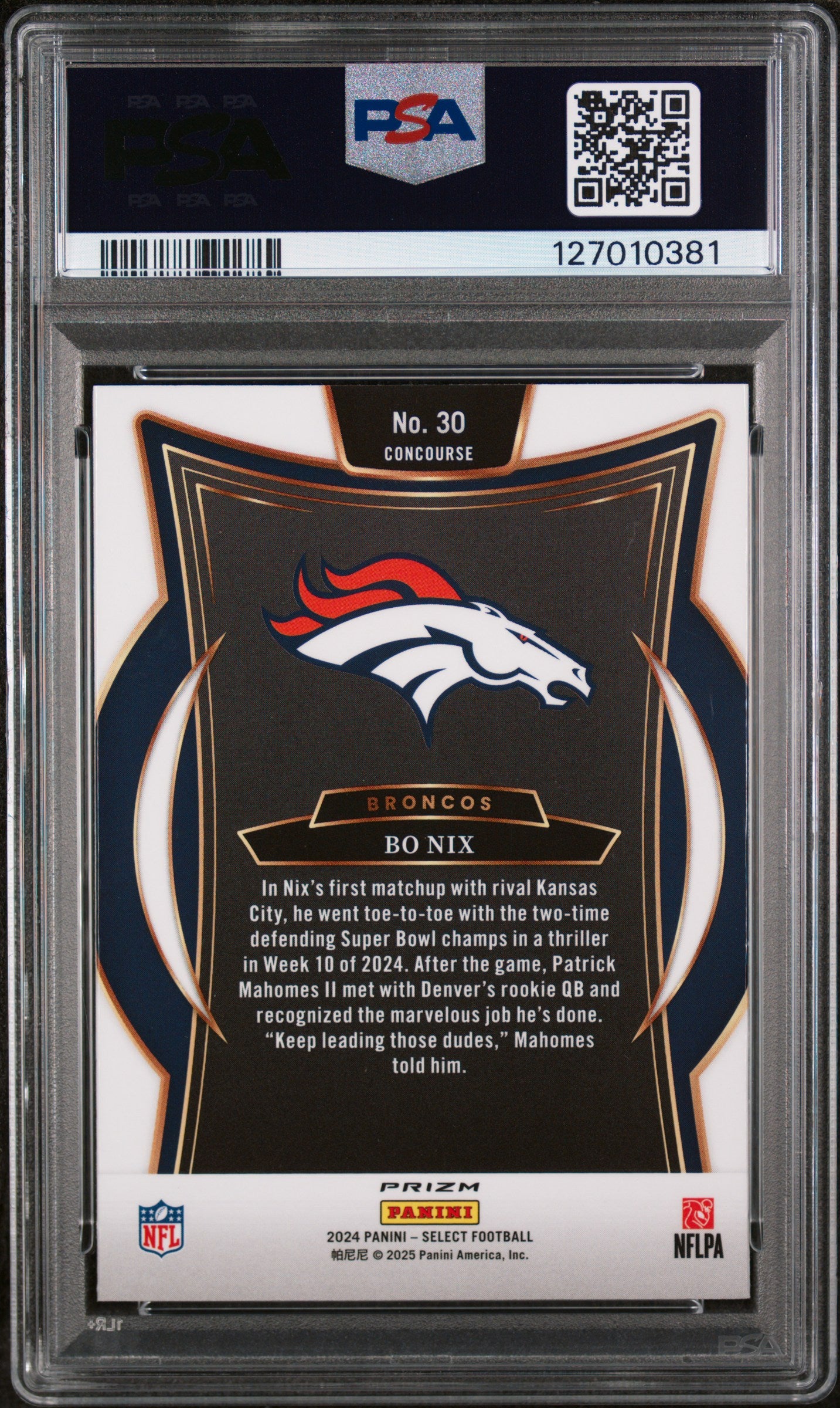 2024 Panini Select Green & Yellow Shock Bo Nix #30 PSA 10