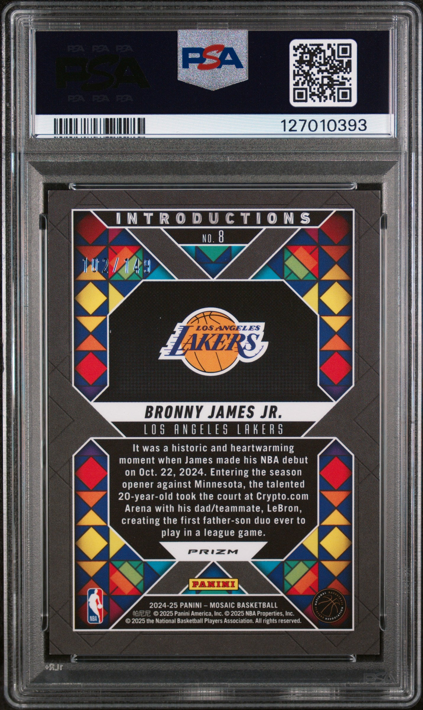 2024 Panini Mosaic Introductions Pink Bronny James Jr. #8 /149 PSA 9