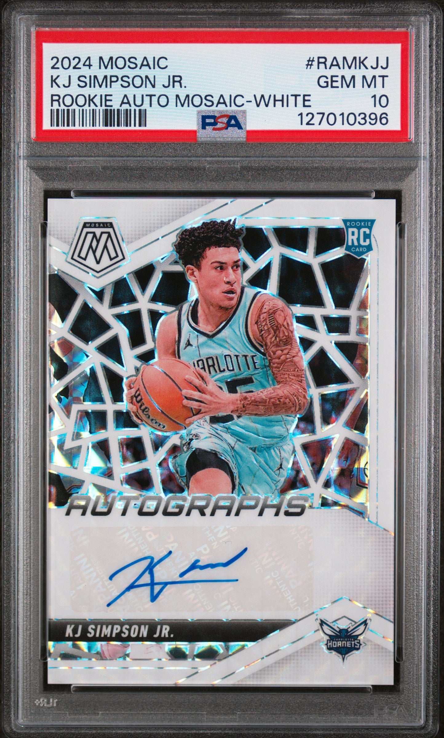 2024 Panini Mosaic Rookie Autographs Mosaic White Kj Simpson Jr. #RAMKJJ /25 PSA 10