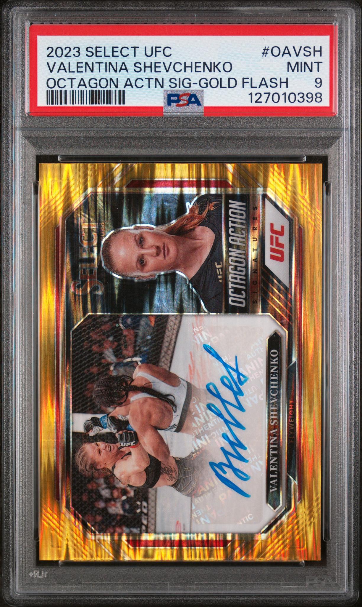 2023 Panini Select UFC Octagon Action Signatures Gold Flash Valentina Shevchenko #OAVSH /100 PSA 9