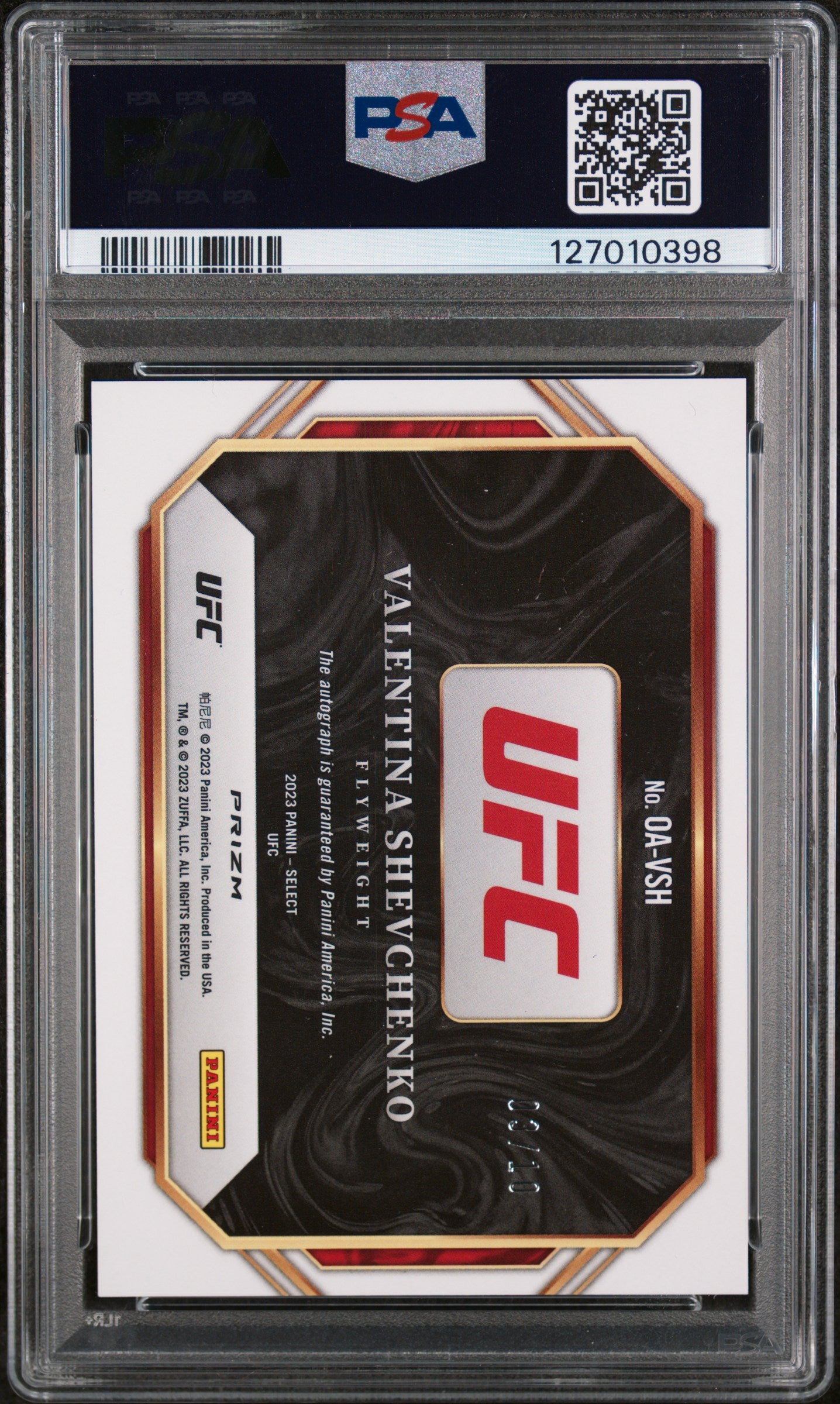 2023 Panini Select UFC Octagon Action Signatures Gold Flash Valentina Shevchenko #OAVSH /100 PSA 9