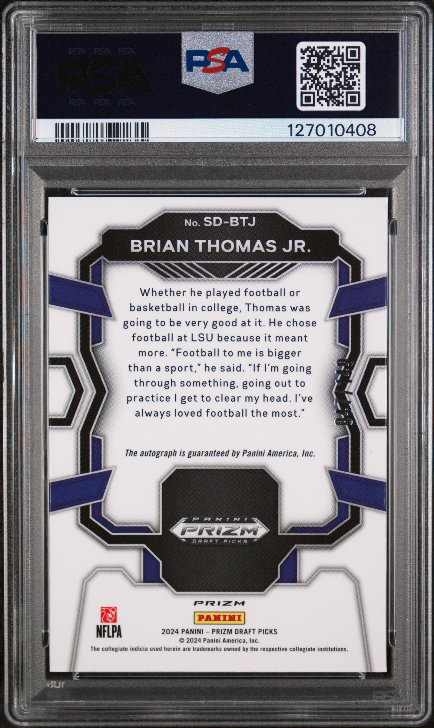 2024 Panini Prizm Draft Picks Signing Day Blue Prizm Brian Thomas Jr. #SDBTJ PSA 10