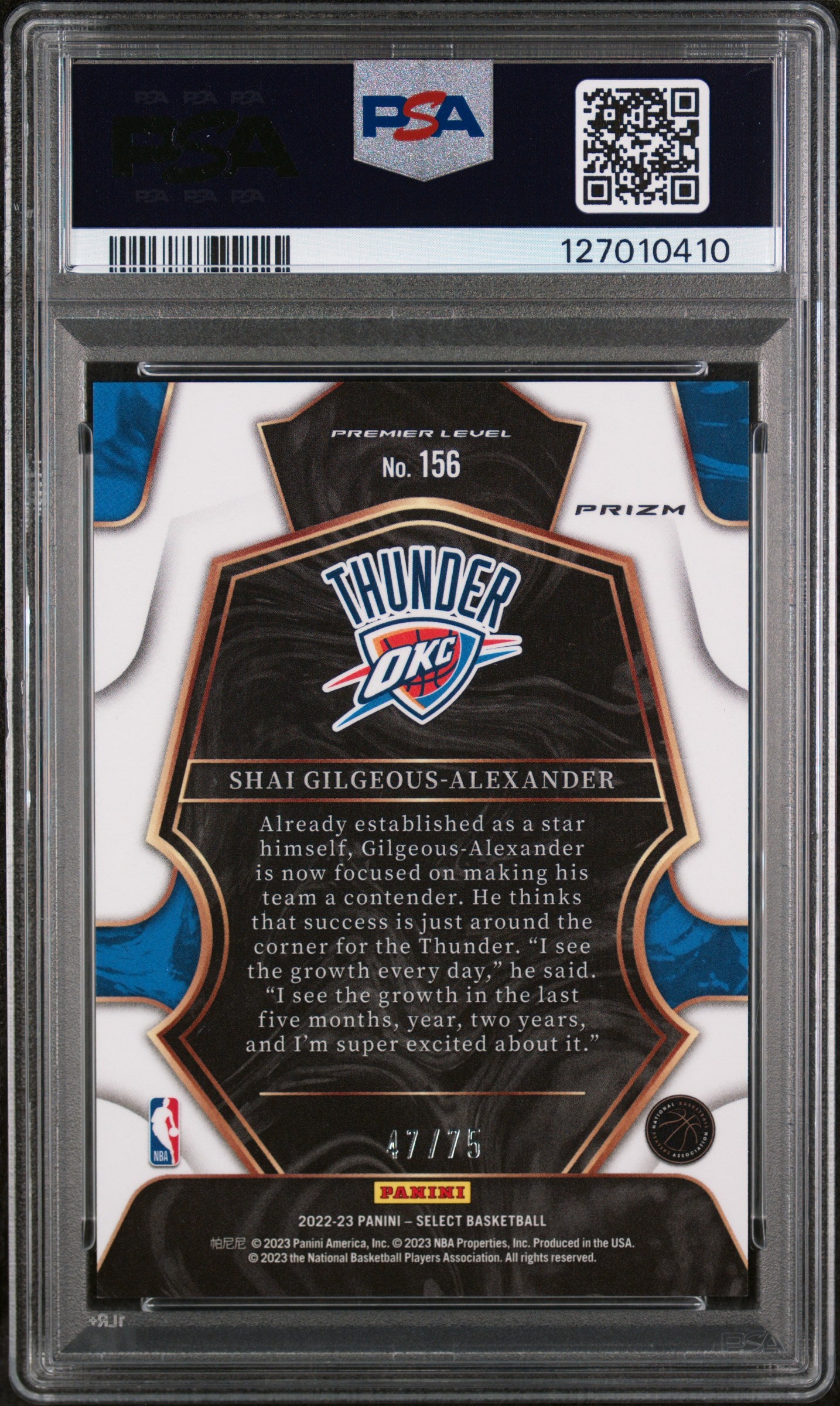 2022 Panini Select White Disco Prizm Shai Gilgeous-Alexander #156 /75 PSA 10