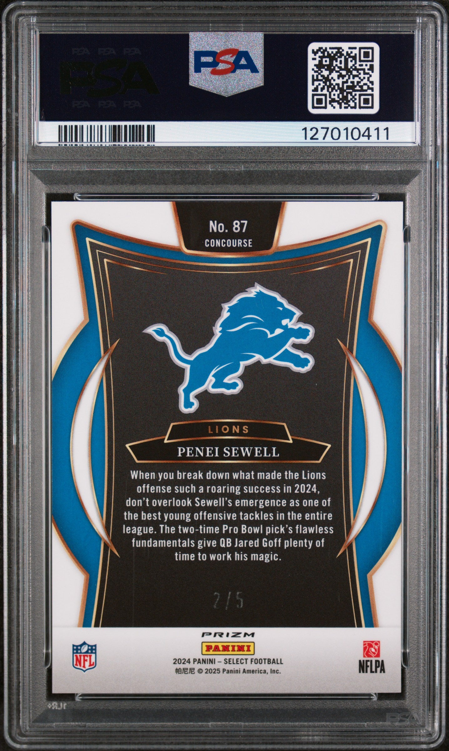 2024 Panini Select Green Shock Penei Sewell #87 /5 PSA 10