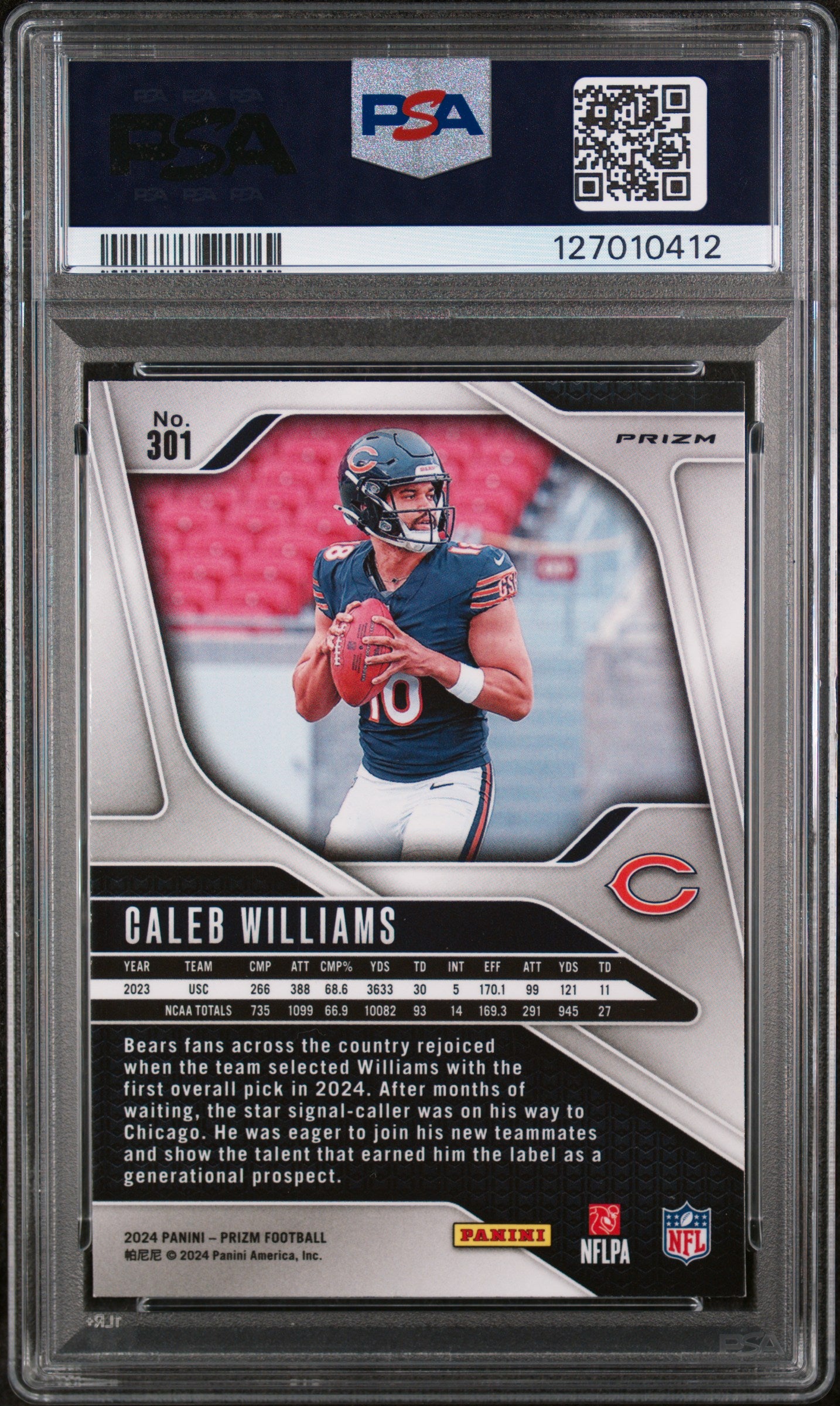 2024 Panini Prizm Lazer Prizm Caleb Williams #301 PSA 9