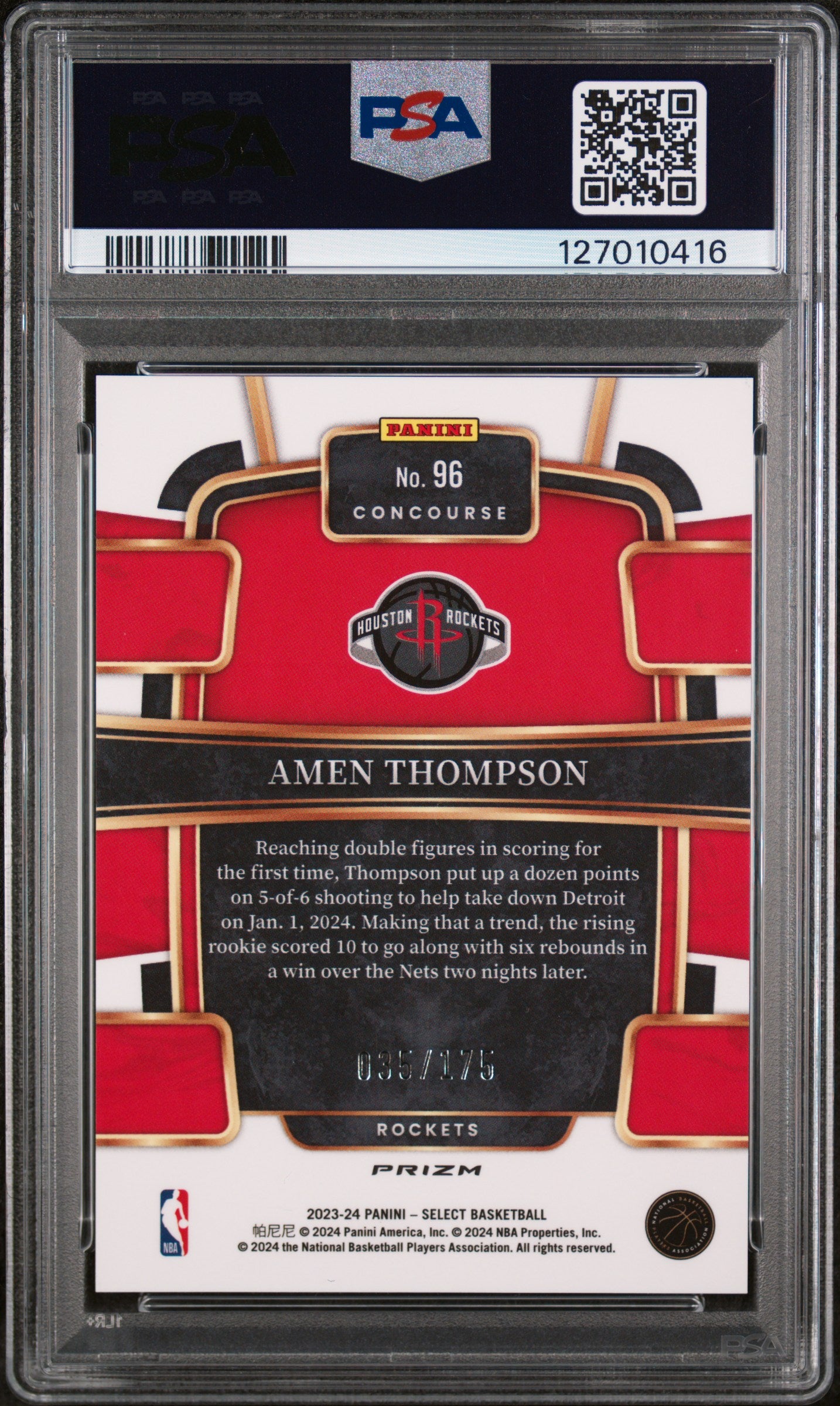 2023 Panini Select Purple Flash Amen Thompson #96 /175 PSA 8