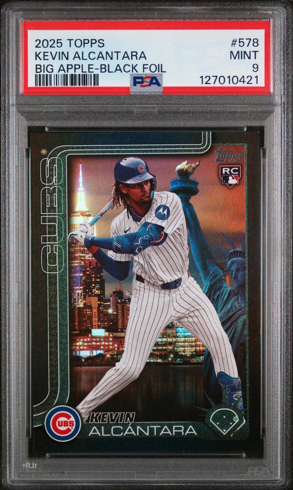 2025 Topps Big Apple-Black Foil Kevin Alcantara #578 /10 PSA 9