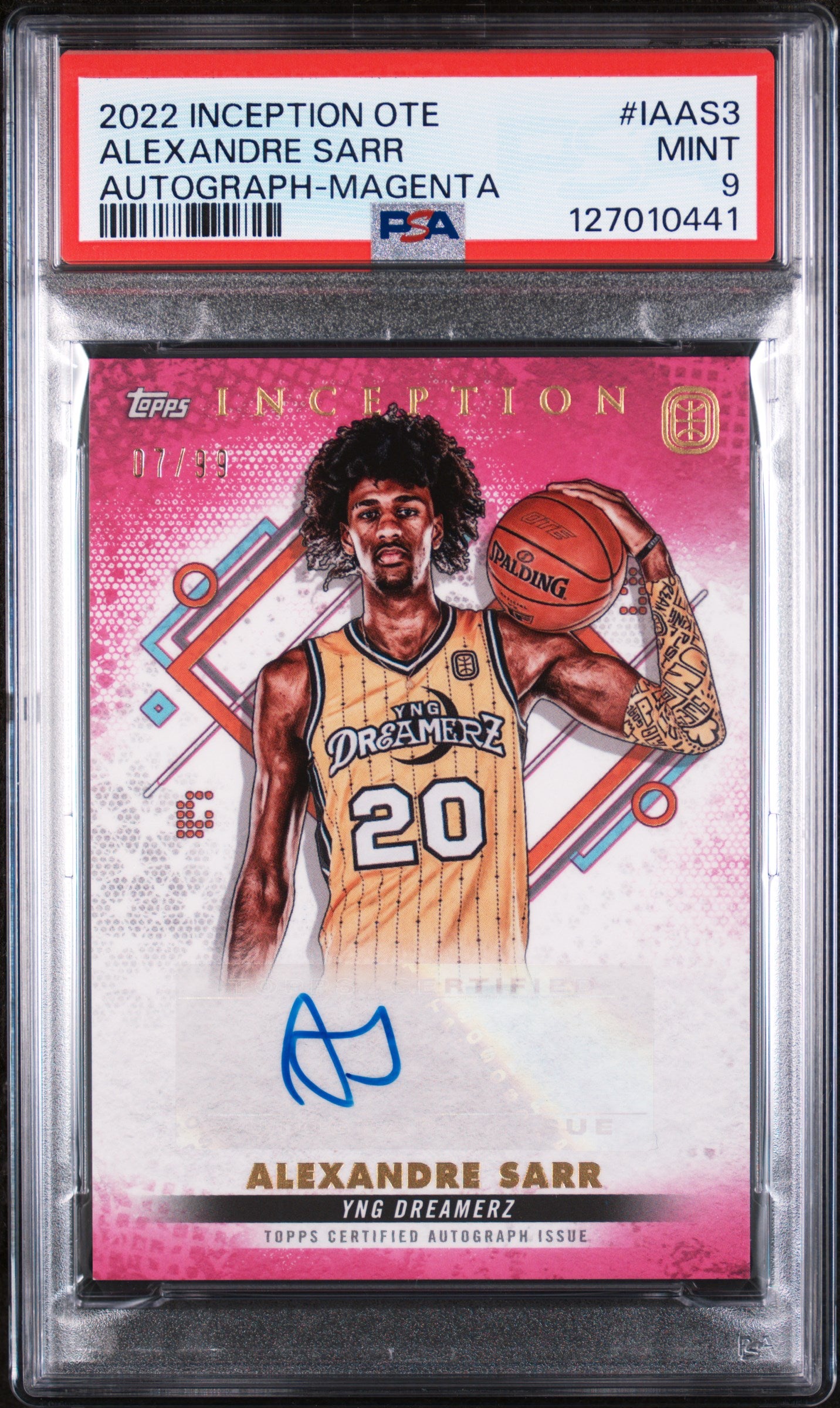2022 Topps Inception Ote Overtime Elite Autographs Autograph-Magenta Alex Sarr #IAAS3 /99 PSA 9