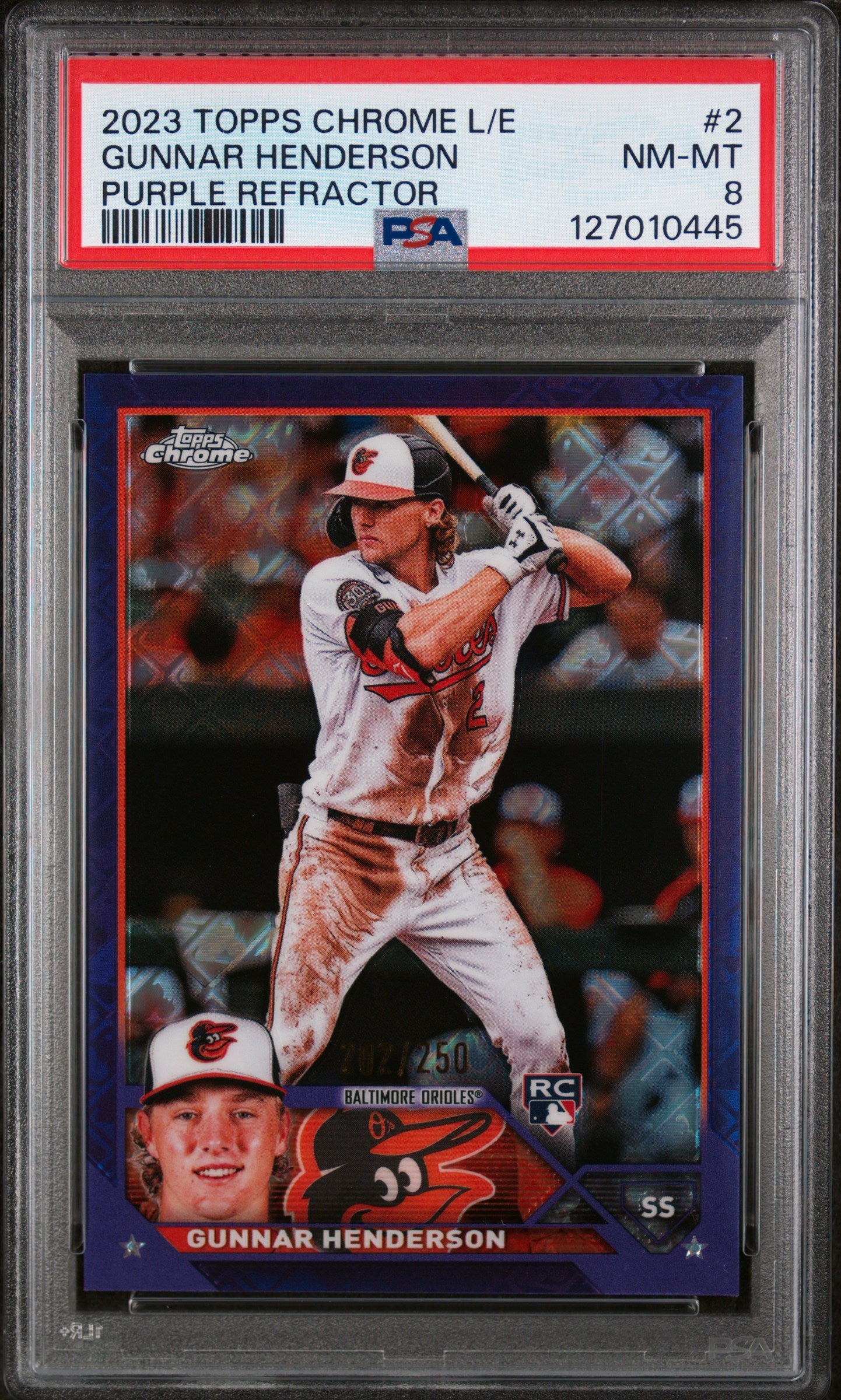 2023 Topps Chrome Logofractor Purple Refractor Gunnar Henderson #2 /250 PSA 8