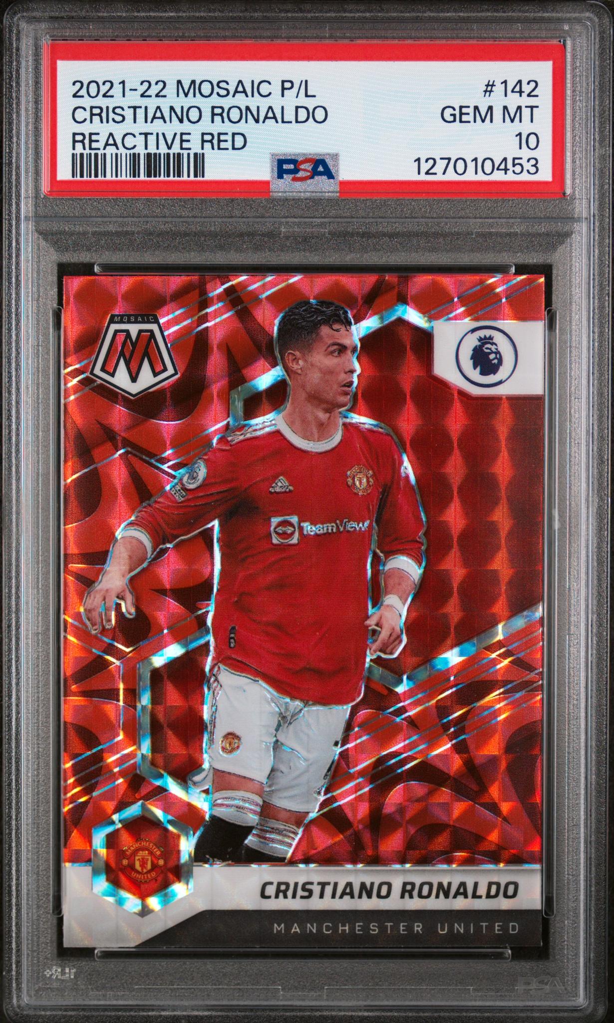 2021 Panini Mosaic Premier League Reactive Red Cristiano Ronaldo #142 PSA 10