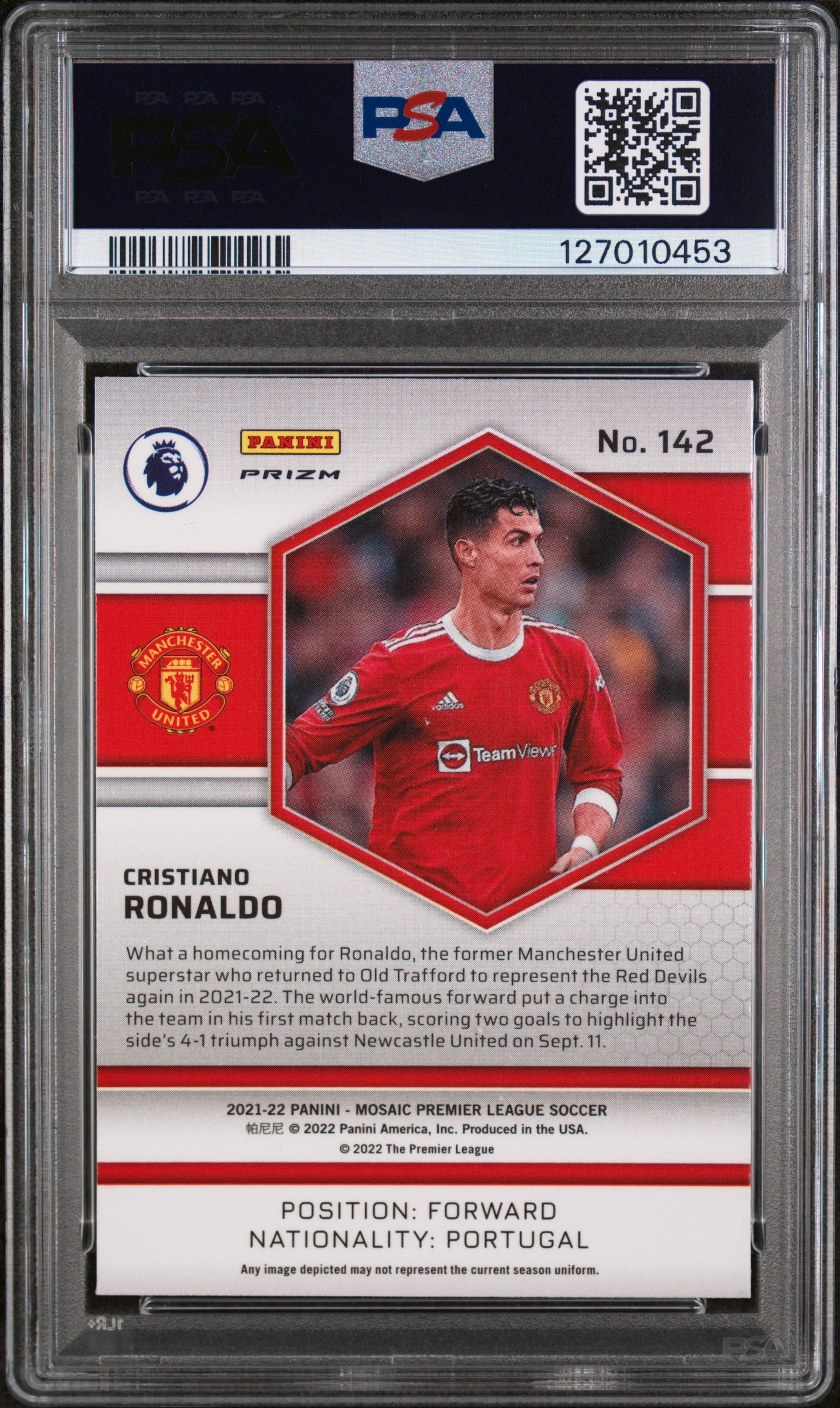 2021 Panini Mosaic Premier League Reactive Red Cristiano Ronaldo #142 PSA 10