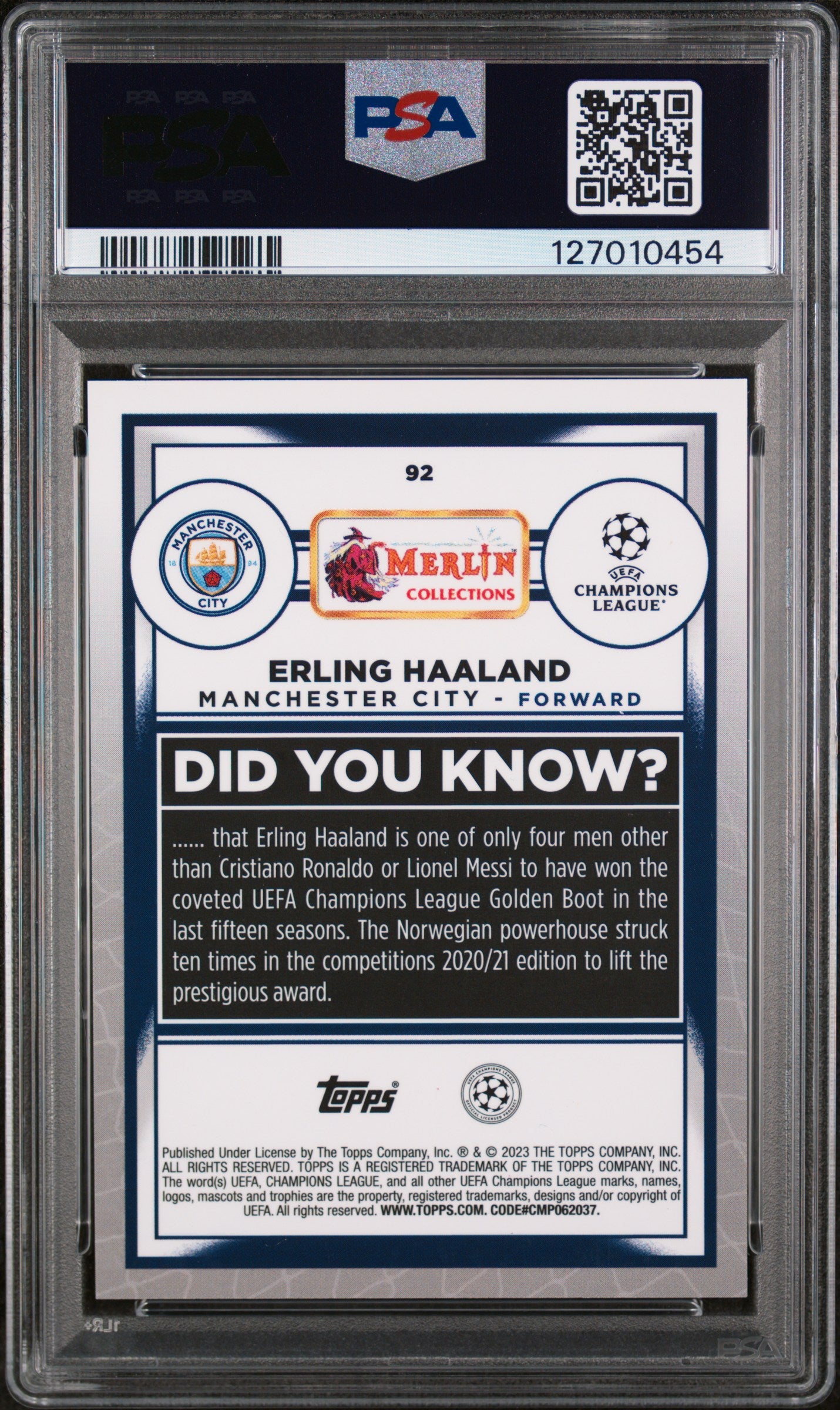 2022 Topps Merlin Chrome UEFA Club Competitions Aqua Prism Erling Haaland #92 PSA 9