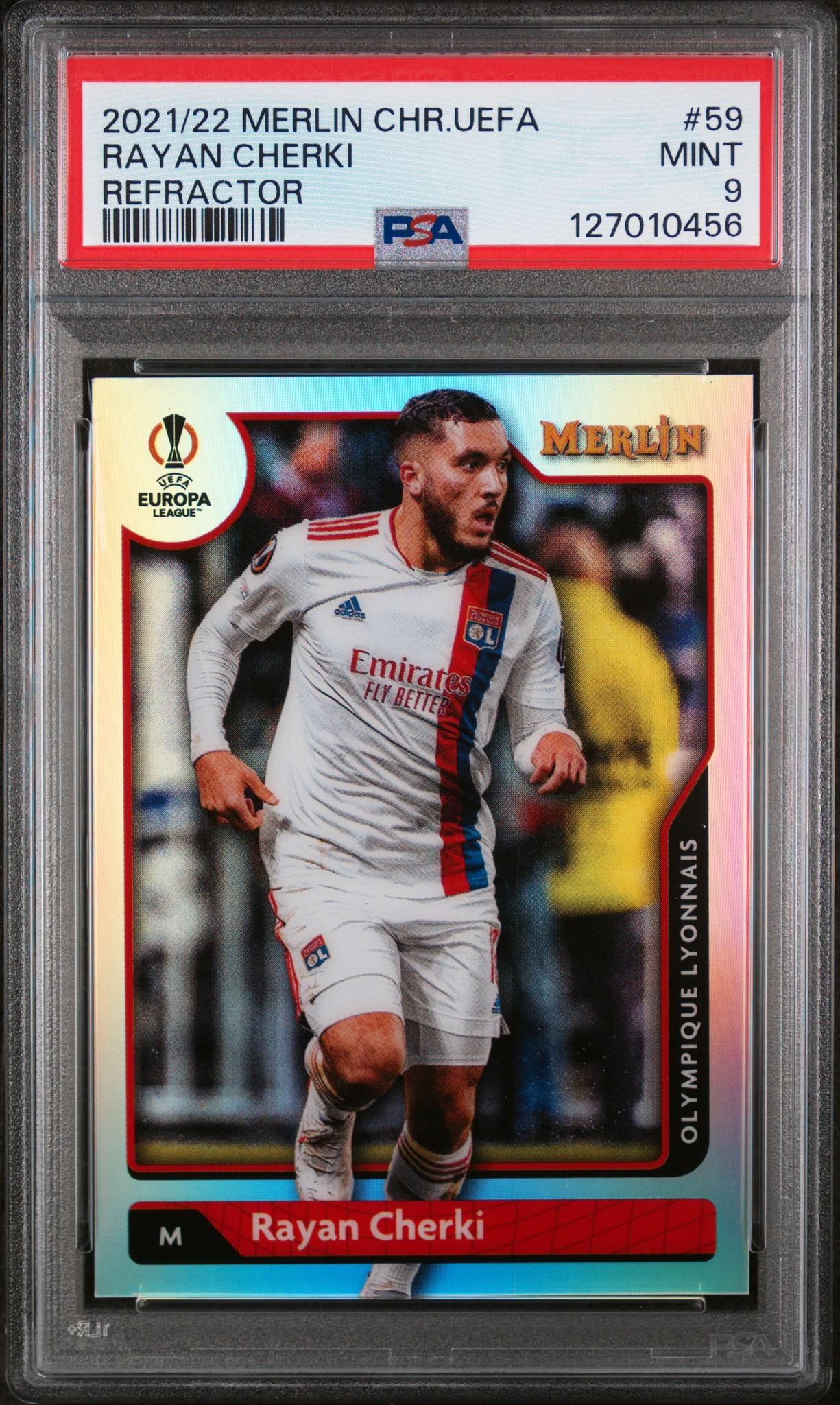 2021 Topps Merlin Chrome UEFA League Refractor Rayan Cherki #59 PSA 9
